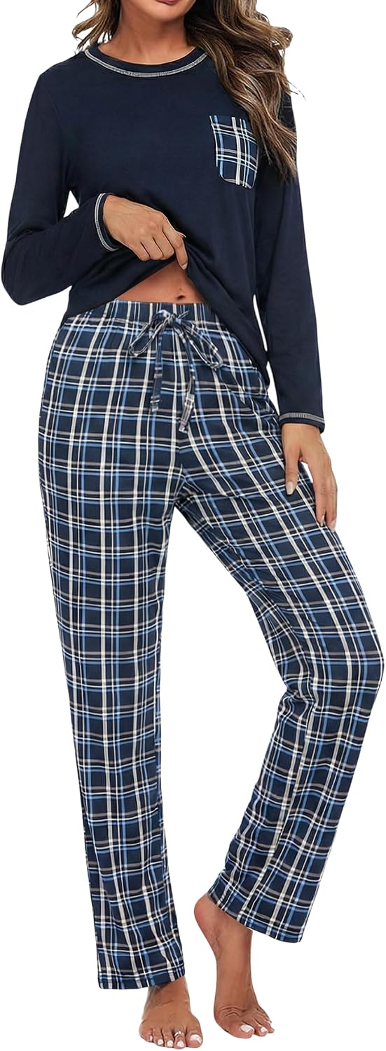 Pyjama Femme Coton Doux Ensemble 2 Pièces Manches Longues Imprimé Cœurs - Vêtement Nuit Confortable Hiver Demegimi