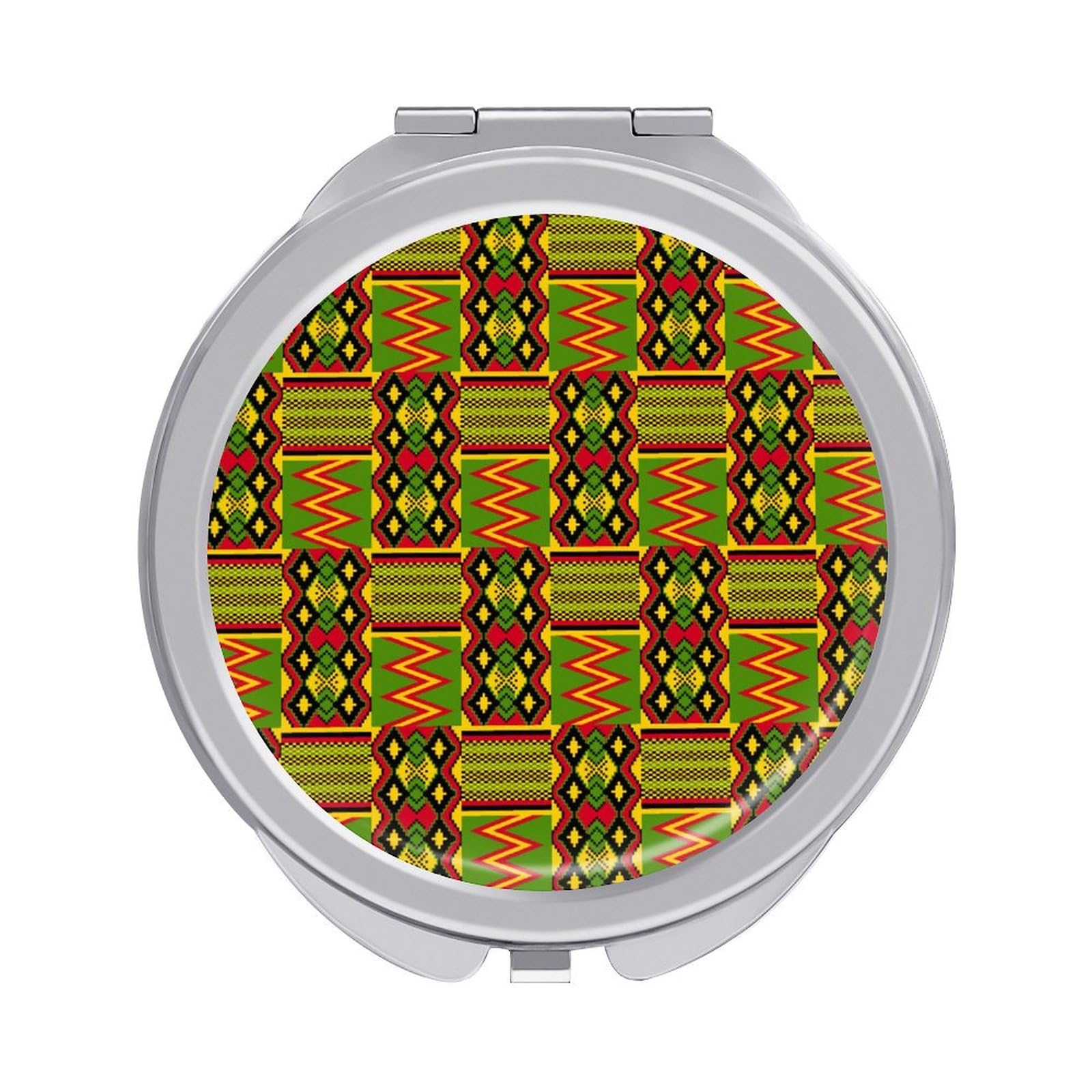 African Ankara Style Folding Compact Hand Mirror Travel Pocket Makeup Mirror for Purse Double-Sided 1x/2x