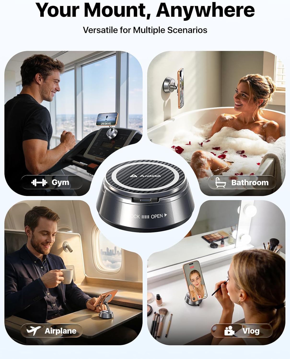 andobil 2026 Upgrade for Magsafe Car Mount [Strongest Suction & Magnet] Vacuum Magnetic Phone Holder for Car 360° Adjustable Car Cell Phone Holder Mount for iPhone 17 Pro Max 16/15/14/13/12