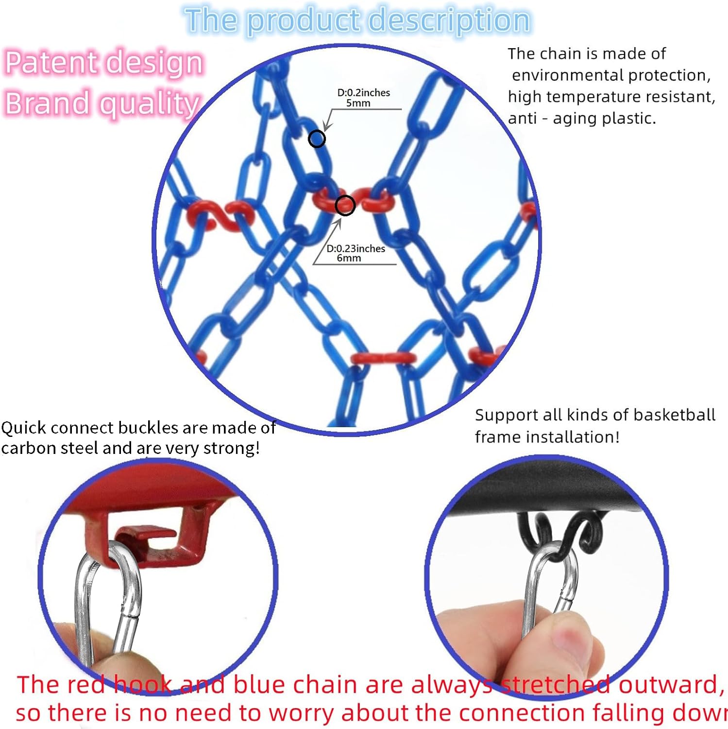 Basketball Net Replacement Heavy Duty,Resin Material, Anti-Rust Use Indoor Outdoor Standard 12-Ring Basketball Hoop