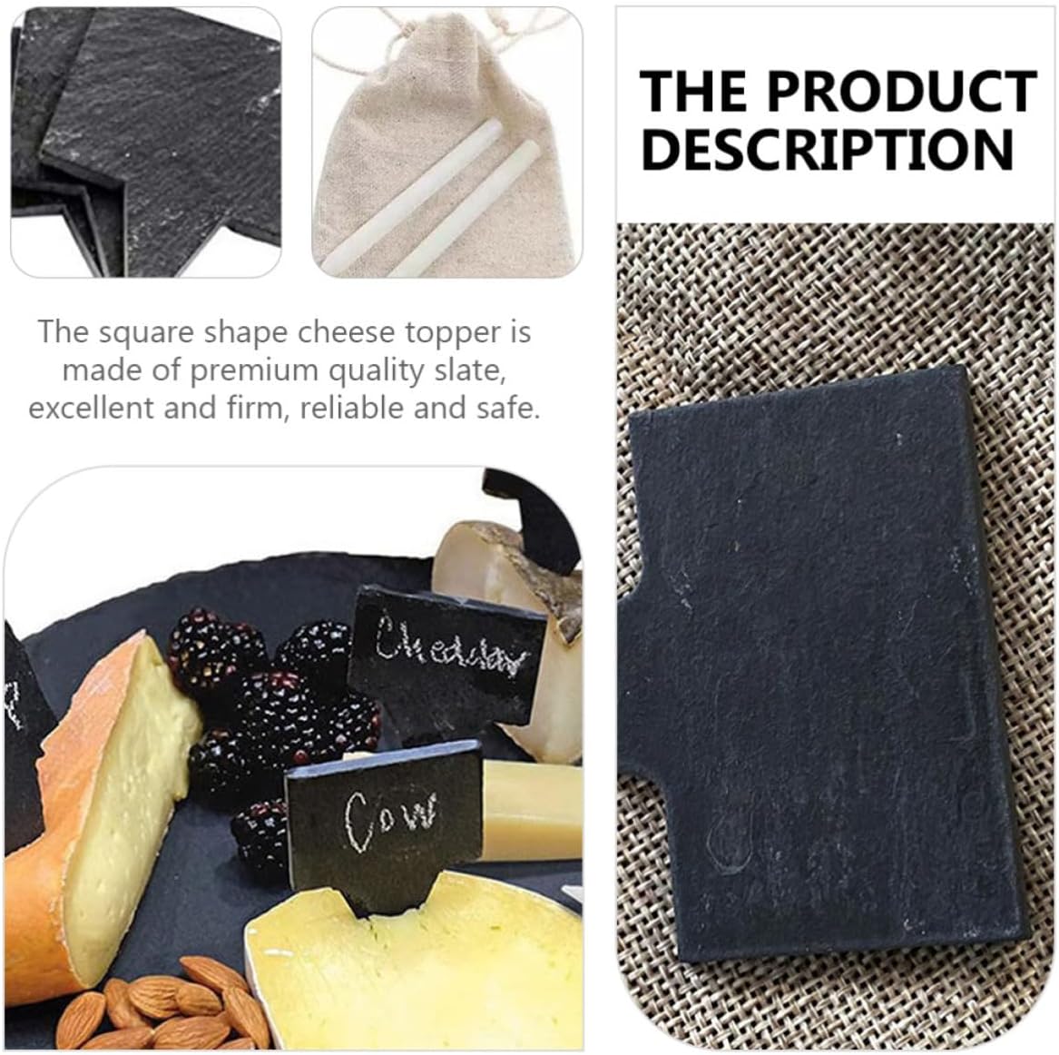Natural Stone Cheese Signs Set with Bag and Pencils for Desserts
