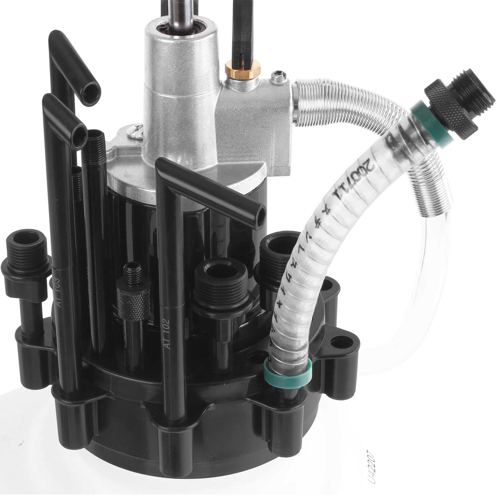TECPO Getriebeöl-Einfüllgerät, Öleinfüllgerät, Befüllsystem 7.5 L, 15 Adapter, für Getriebe, Differentiale & Verteilergetriebe - Rücklauf-Funktion, 160 cm Schlauch, passend für alle gängigen Fahrzeuge
