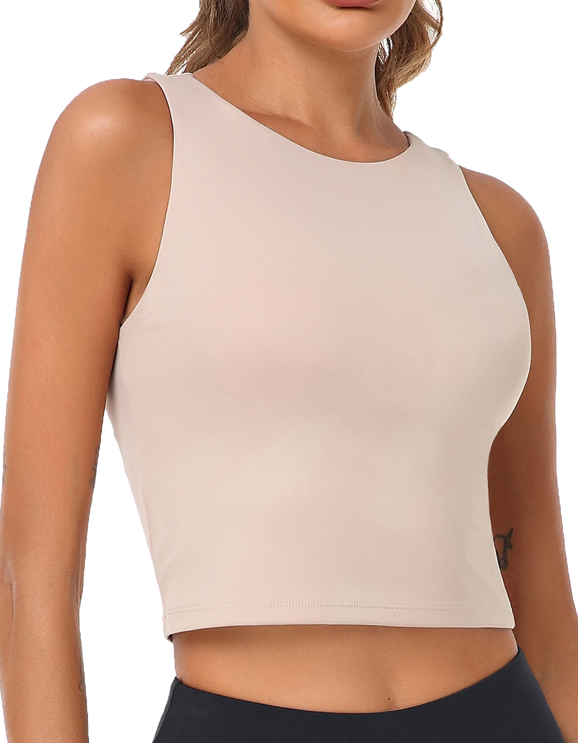 Oalkawomens High Neck Crop Top Sleeveless Racer Back Basic Workout