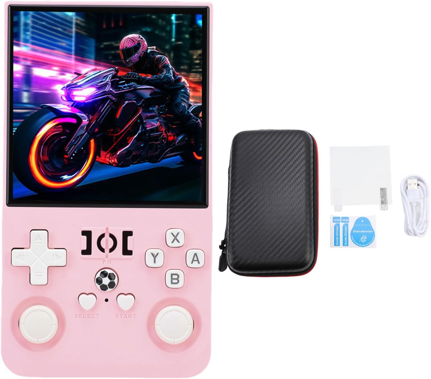 Sanpyl R36MAX Handheld Game Console, 4-inch Screen, Open Source Portable Gaming Console with Memory Card, Dual 3D Joystick and Directional Key (Pink 64G)
