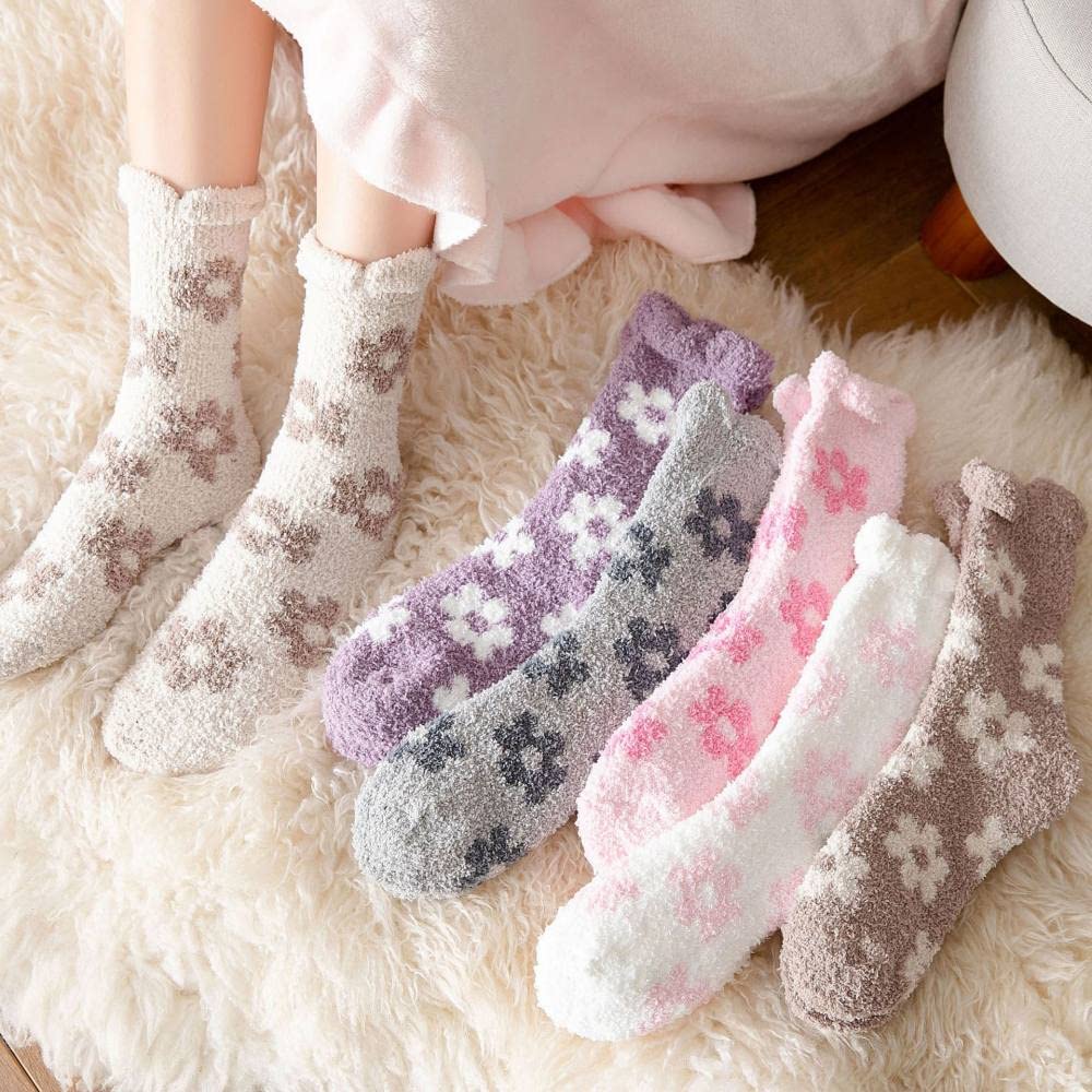 MIDJ Warme Socken,Wintersocken für Damen, Warm, Flauschig, Bettsocken, Graue Blume, Niedlich, Weich, Bequem, Zu Hause, Verdickt, Bequem, Sexy Socken, Weihnachten, Mädchen, Warm