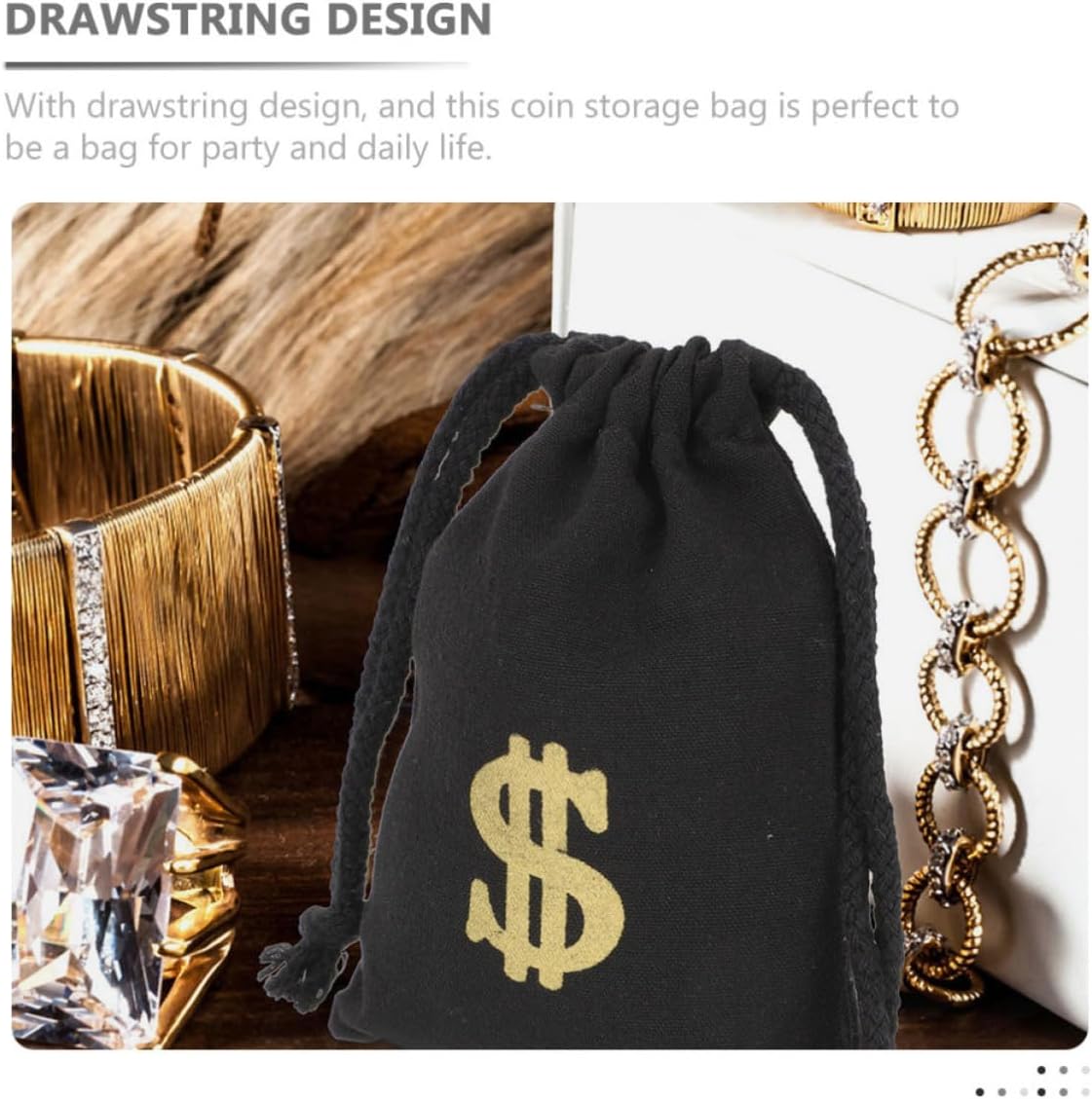 Toyvian 6pcs Canvas Drawstring Bag Black for Coins and Game Props