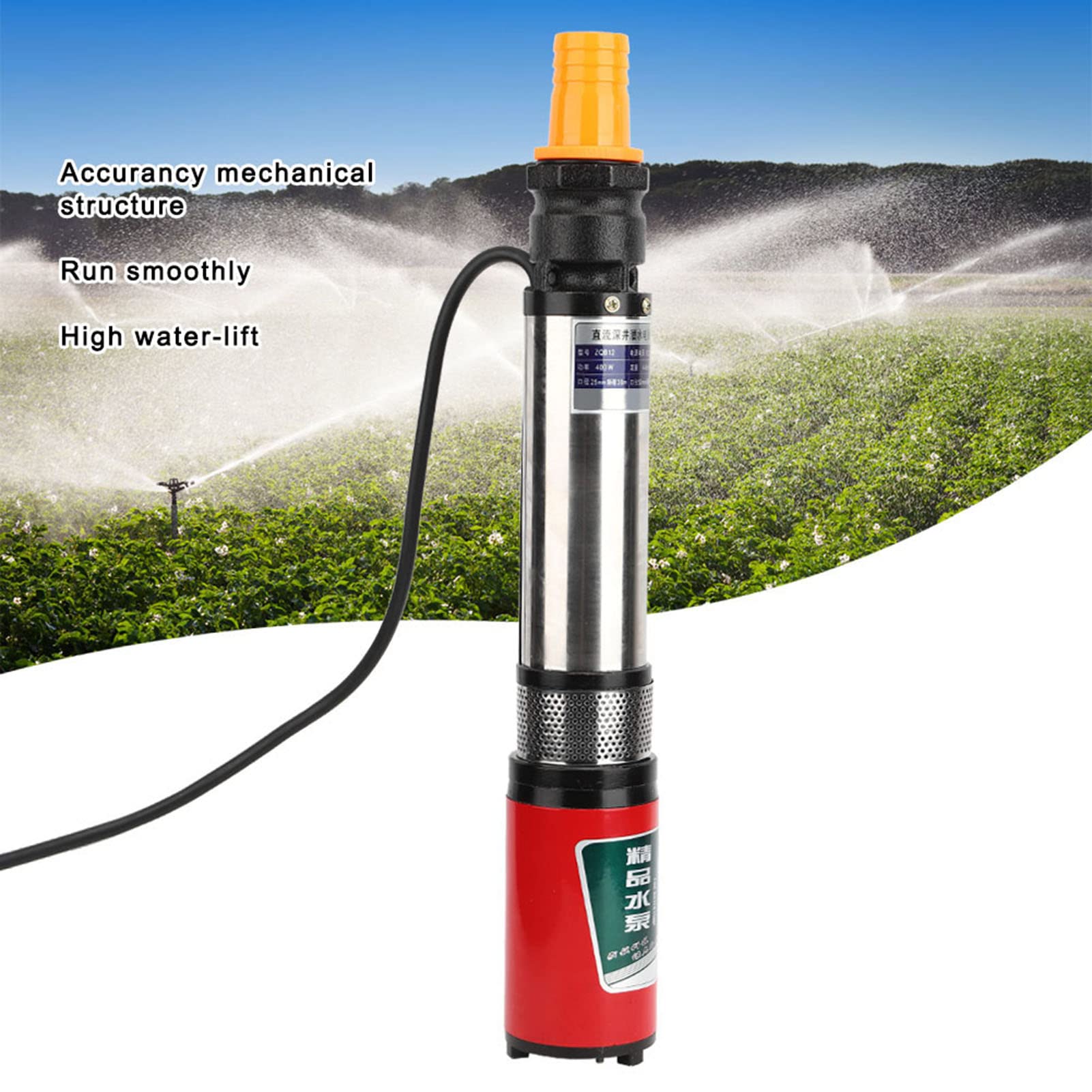 Bomba Sumergible de Alta Potencia DC12V, Bomba de Agua de Succión única Duradera para Uso en Pozos Profundos, Acero Inoxidable de 400W