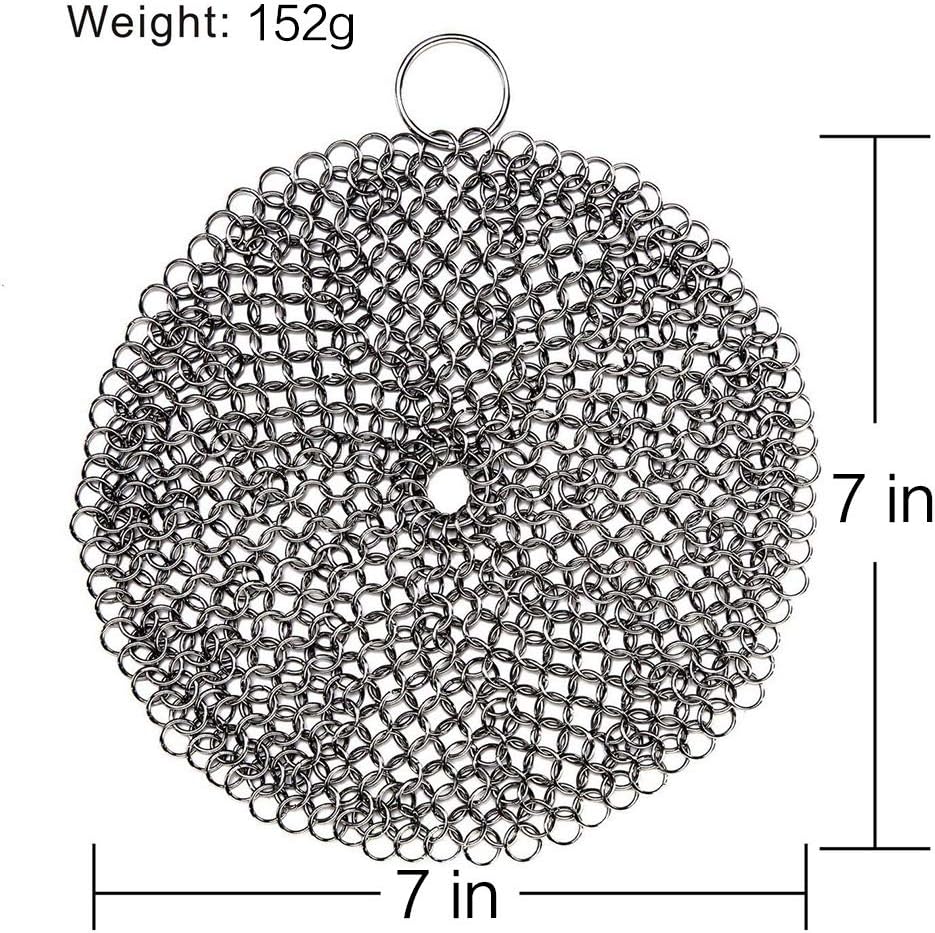 Cast Iron Cleaner 7”x7” Round 316 316 Stainless Steel Chainmail Scrubber Pan Scraper Cookware Accessories Pan Dutch Ovens Polycarbonate Skillet Scraper Pot Grill Brush Seasoning Cleani- 7X7 inch/Round: Home & Kitchen
