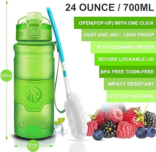 Miniatura 19 de Botella de agua deportiva Zorri, 13.5, 17, 23.6 onzas, sin BPA, a prueba de fugas, ligera, para exteriores, campamento, ciclismo, fitness, gimnasio