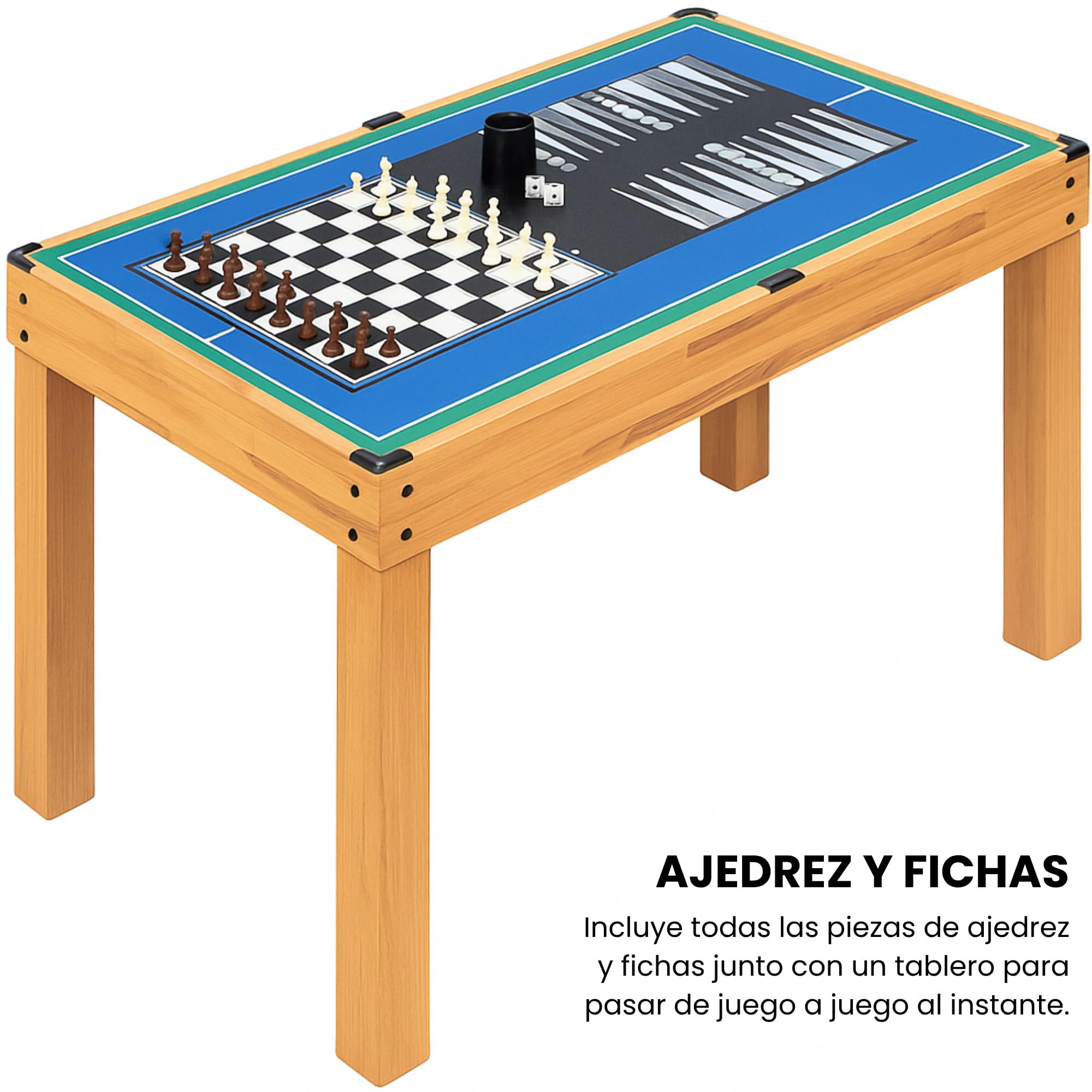 DEVESSPORT Multijuegos 7 en 1 Madera con Accesorios Incluidos | Mesa de Juegos con Futbolín, Billar, Ping Pong, Air Hockey y Más | Diseño Robusto y Elegante para Niños +8 Años