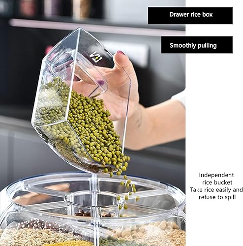 Miniatura 6 de Juego de 3 recipientes de almacenamiento de arroz y granos, plástico duradero sin BPA, dispensador giratorio de 360 grados con tapa extraíble,