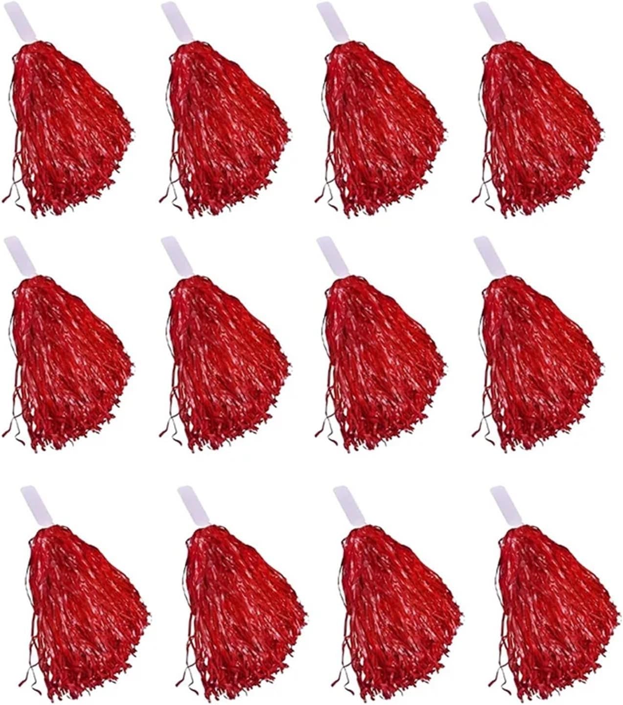 Cheerleading Pom Poms 48-Pack Red Metallic Cheerleading Pom Poms with Plastic Handles, for Adults Kids Party