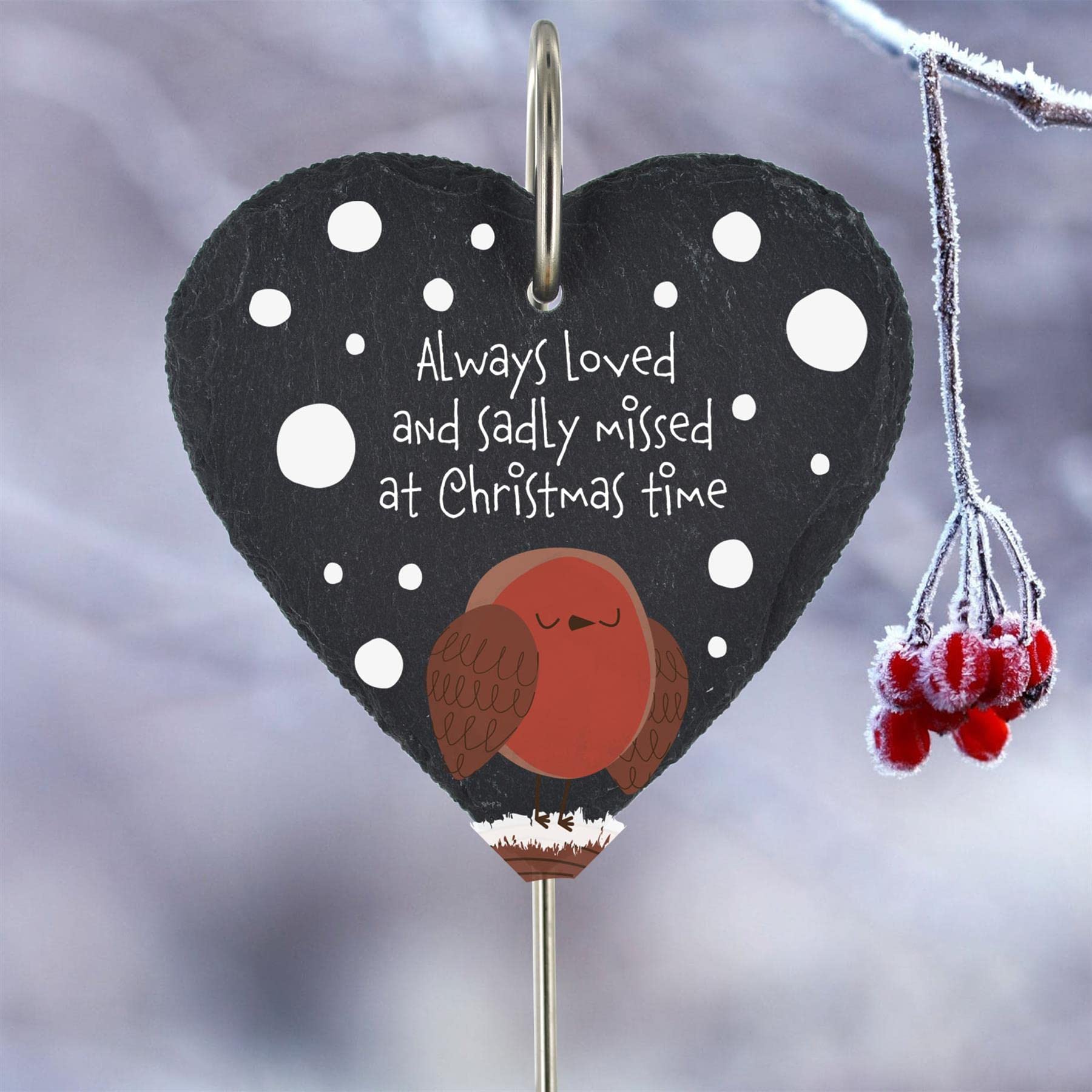 Missed At Christmas Robin Themed Heart Shaped Remembrance Grave Marker Plaque