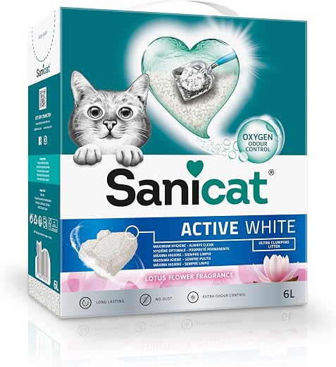 🚫 [CADUCADO] 🔥 Sanicat – Active White binder sand with lotus flower, made of natural minerals with guaranteed odour control, absorbs moisture and makes cleaning easier, 6L capacity