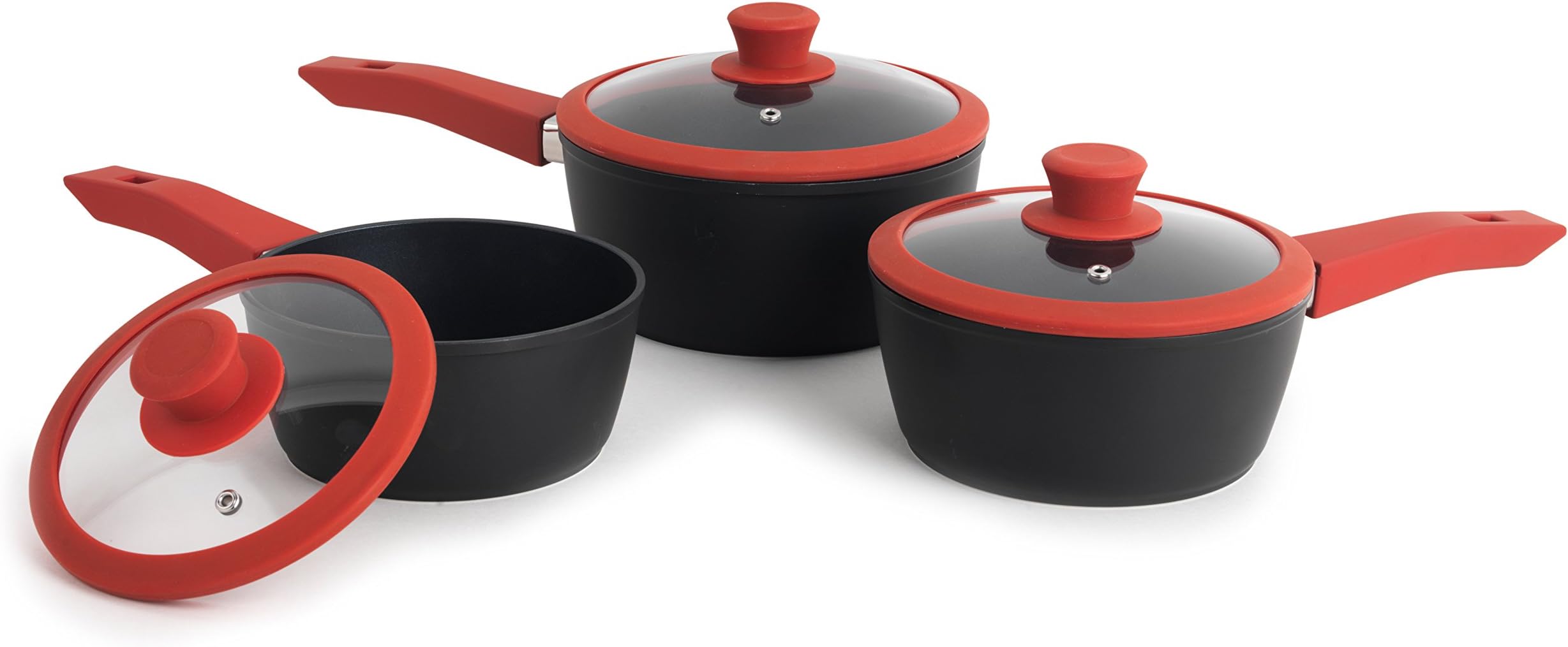 Progress BW04943R Forged Aluminum Non Stick 3 Piece Saucepan Set, 16/18/20 cm, Red