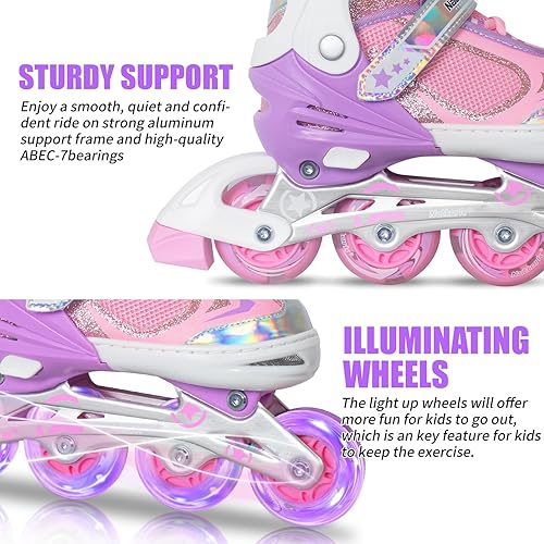 Miniatura 3 de Nattork Blade - Patines para niños con rueda iluminada, para exteriores e interiores, patines negros en línea iluminados para niños pequeños de 5 a