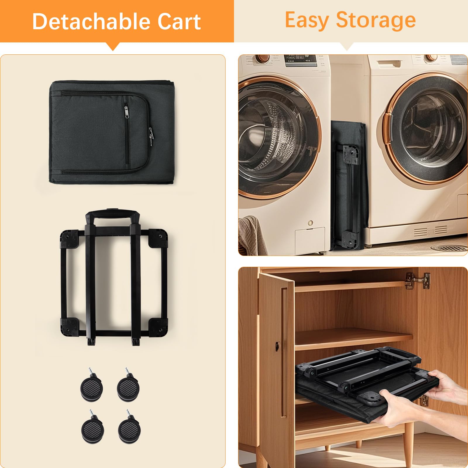 Bukere Zaino portabiancheria extra large 3 in 1 con ruote, cesto portabiancheria autoportante da 90 l, cesto portabiancheria pieghevole con carrello rimovibile per dormitorio universitario