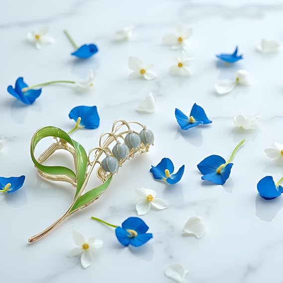 Blue Lily of The Valley Flower Hair Accessories: Metal Hairpins, Jaw Clips, and Barrettes for Thin and Thick Hair