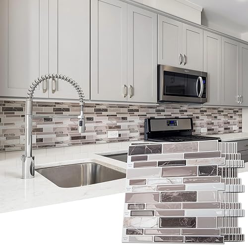 Art3d Azulejos autoadhesivos para salpicaduras de cocina, 10 hojas autoadhesivas extraíbles para pegar en azulejos de pared de vinilo, 12 x 12