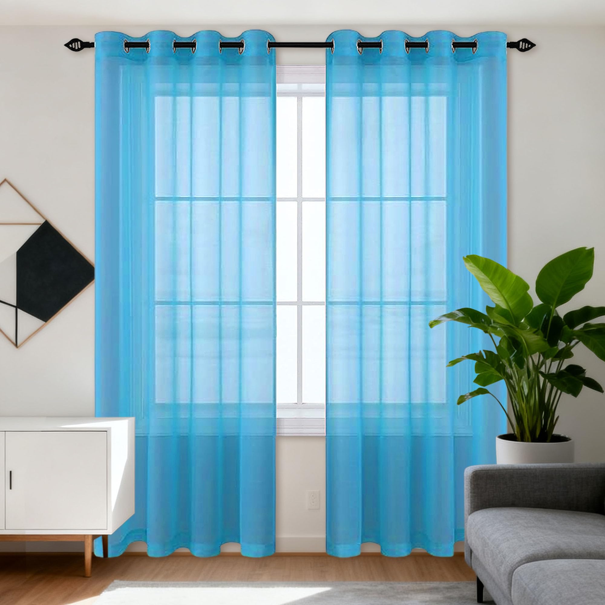 Voilages à oeillets en organza de tulle de qualité supérieure, bleu ciel