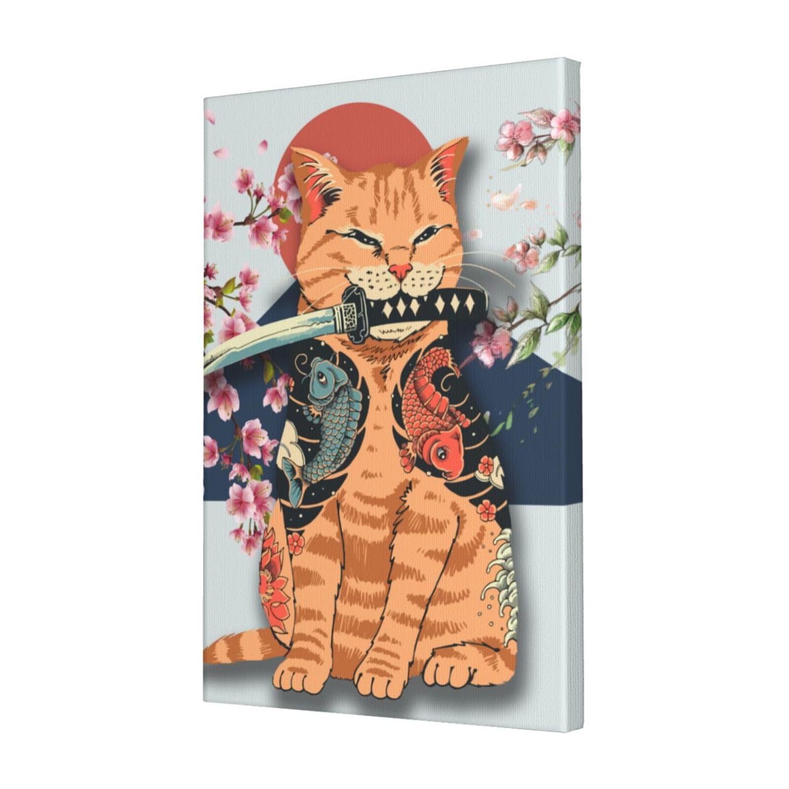 Amazon.co.jp: アートパネル 猫 侍 かわいい 面白い 浮世絵 富士山