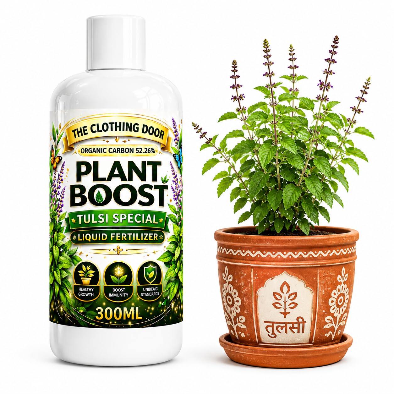 Plant Boost Tulsi Special Liquid Fertilizer 300ml | Organic Plant Food for Tulsi Plants | Supports Healthy Growth, Root Development and Plant Vitality for Indoor & Outdoor Plants-image-0