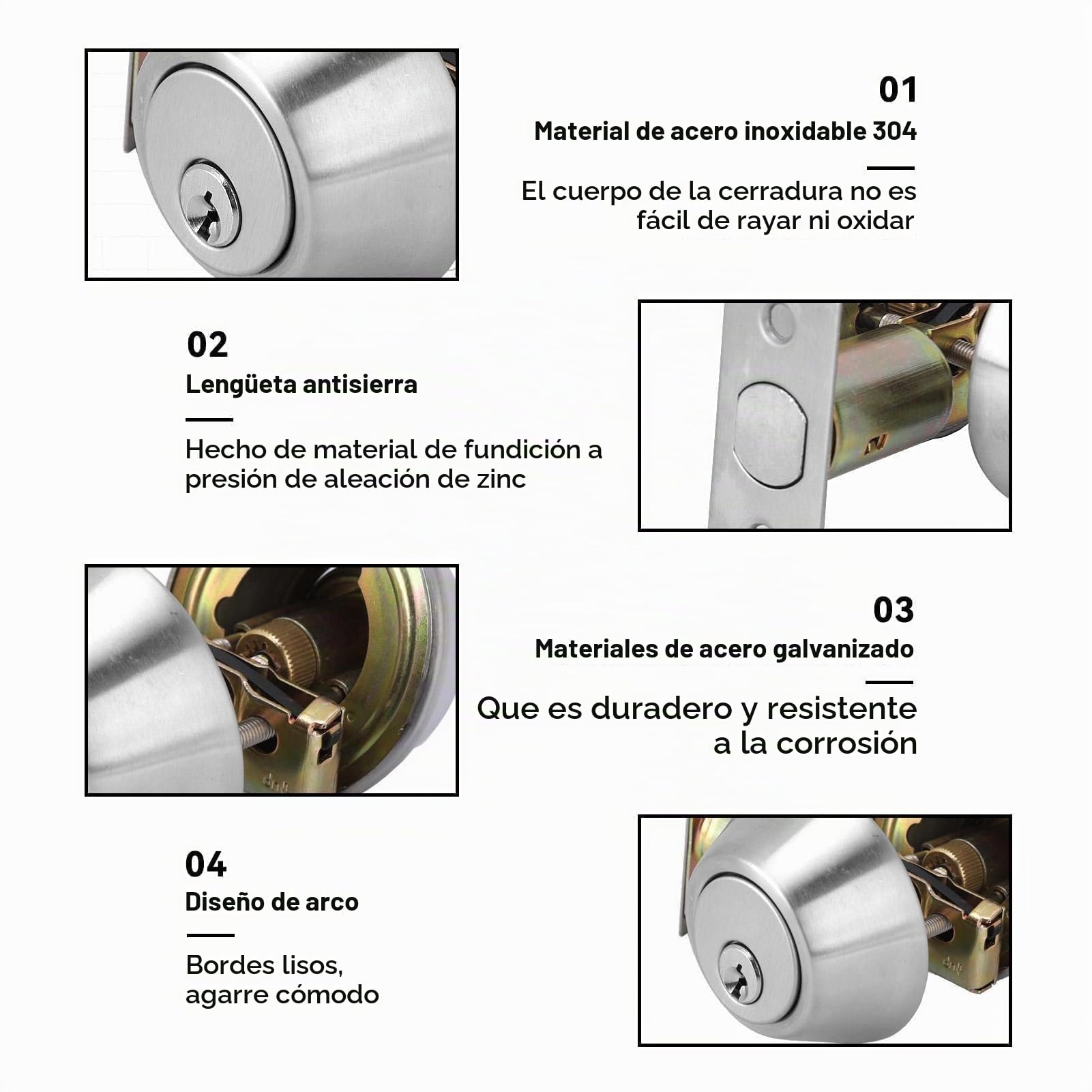 Cyrank Cerradura De Cilindro Doble con Llave, Cerradura De Cerrojo con Llave Doble En Ambos Lados Cerradura De Cilindro Ajustable De Dos Vías para Puerta Delantera(Stainless Steel)