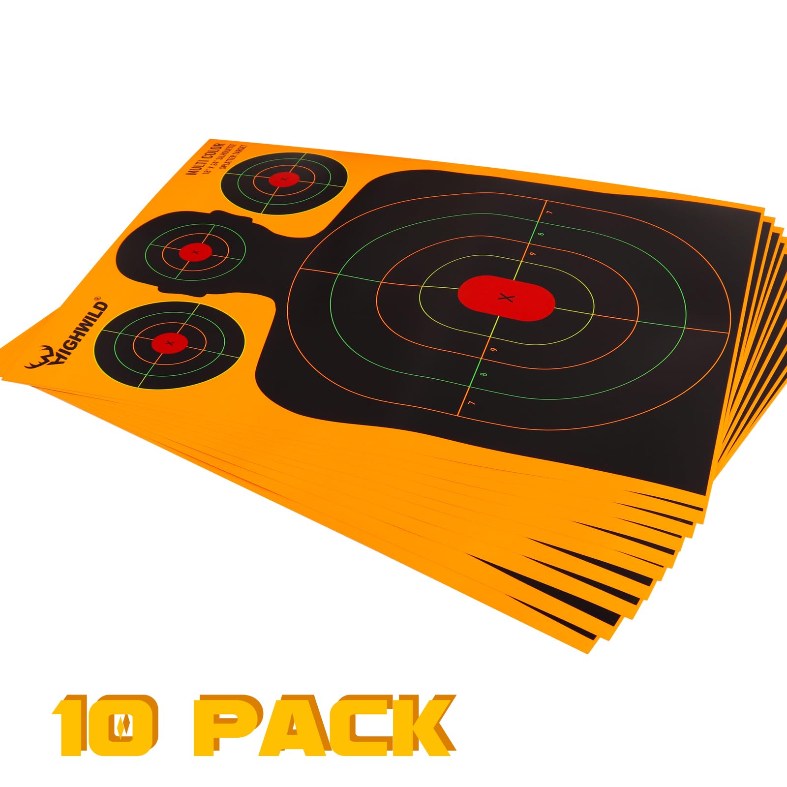 Highwild Silhouette Splatter Paper Targets - Splash Effect of Multiple Colors - 18x24 Inch (10 Pack)