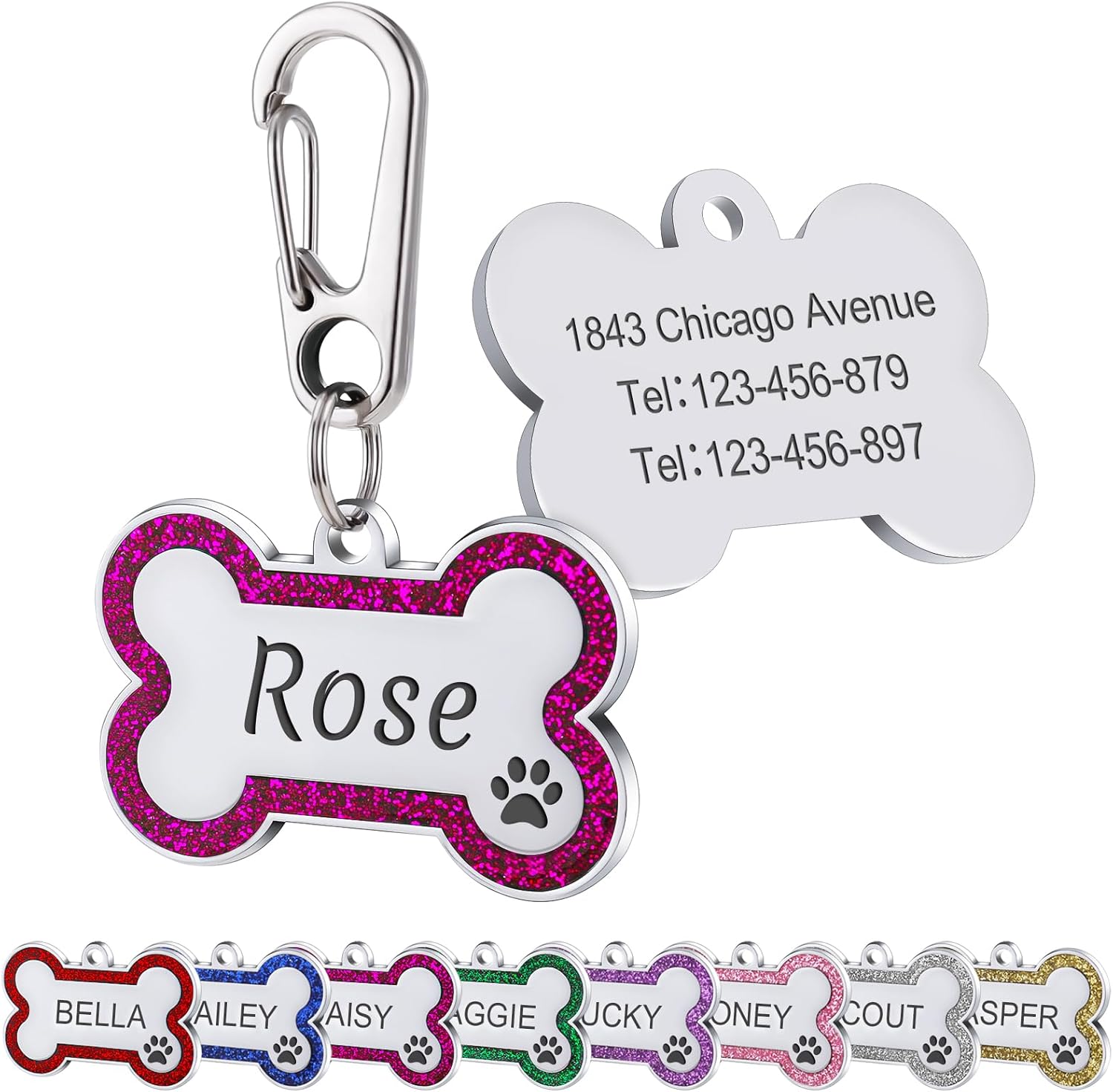 JATEBI Personalized Dog Tags with Glittery Bone Design,Pet