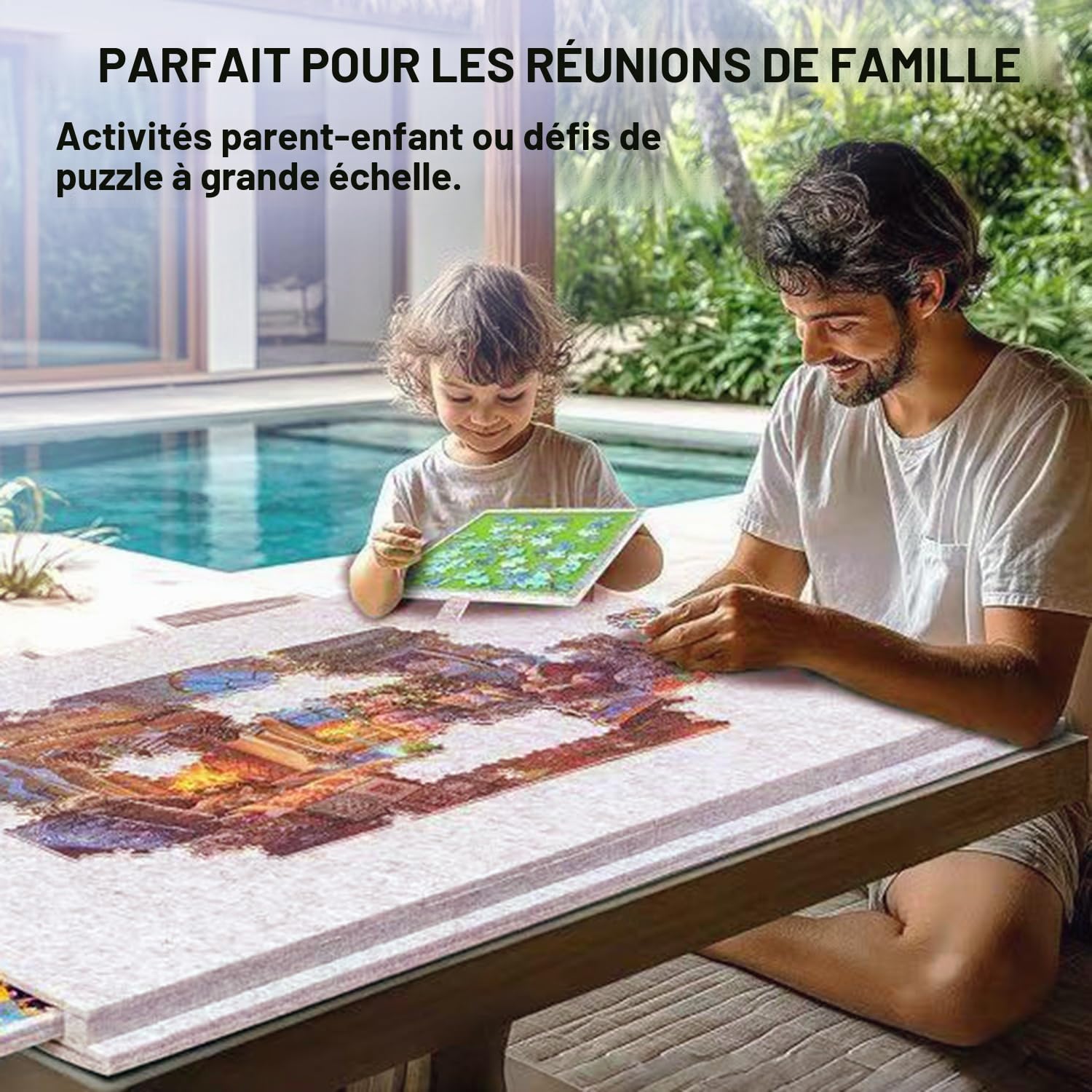 Table Puzzle 1000 Pièces,Support Pour Puzzle,Planche à Puzzle Inclinable Avec Support Et Couvercle 2 En 1,Avec 6 Tiroirs De Classification,Surface Antidérapante,Plaque De Recouvrement Pliable(Kaki)