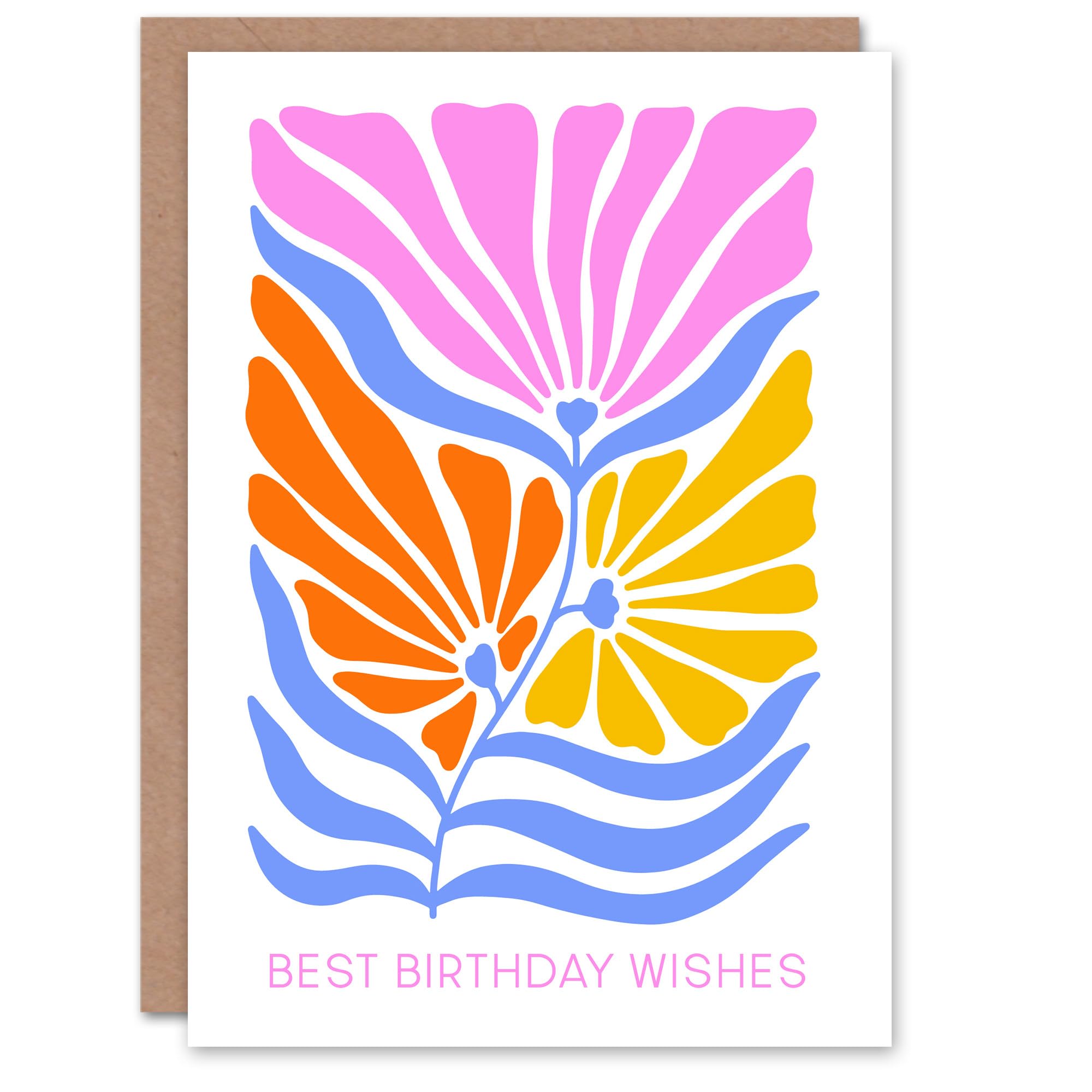 Artery8 Greeting Card - Retro Groovy Flowers - Best Wishes - Pastel Floral - White