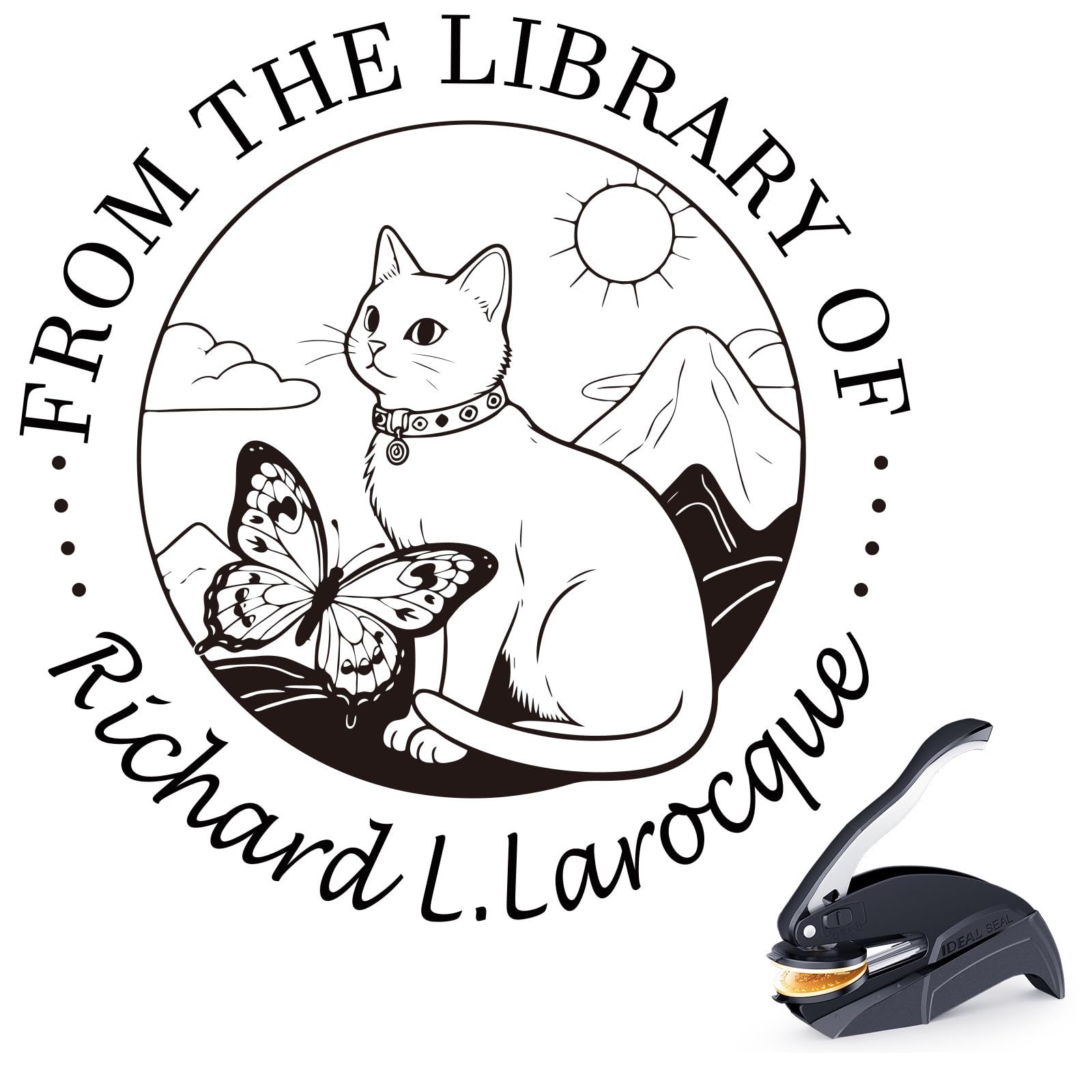 Personalized Book Embosser - Custom Library Stamp, Personal Gifts for Book Lovers, Readers, Teachers (Cat) — image 1