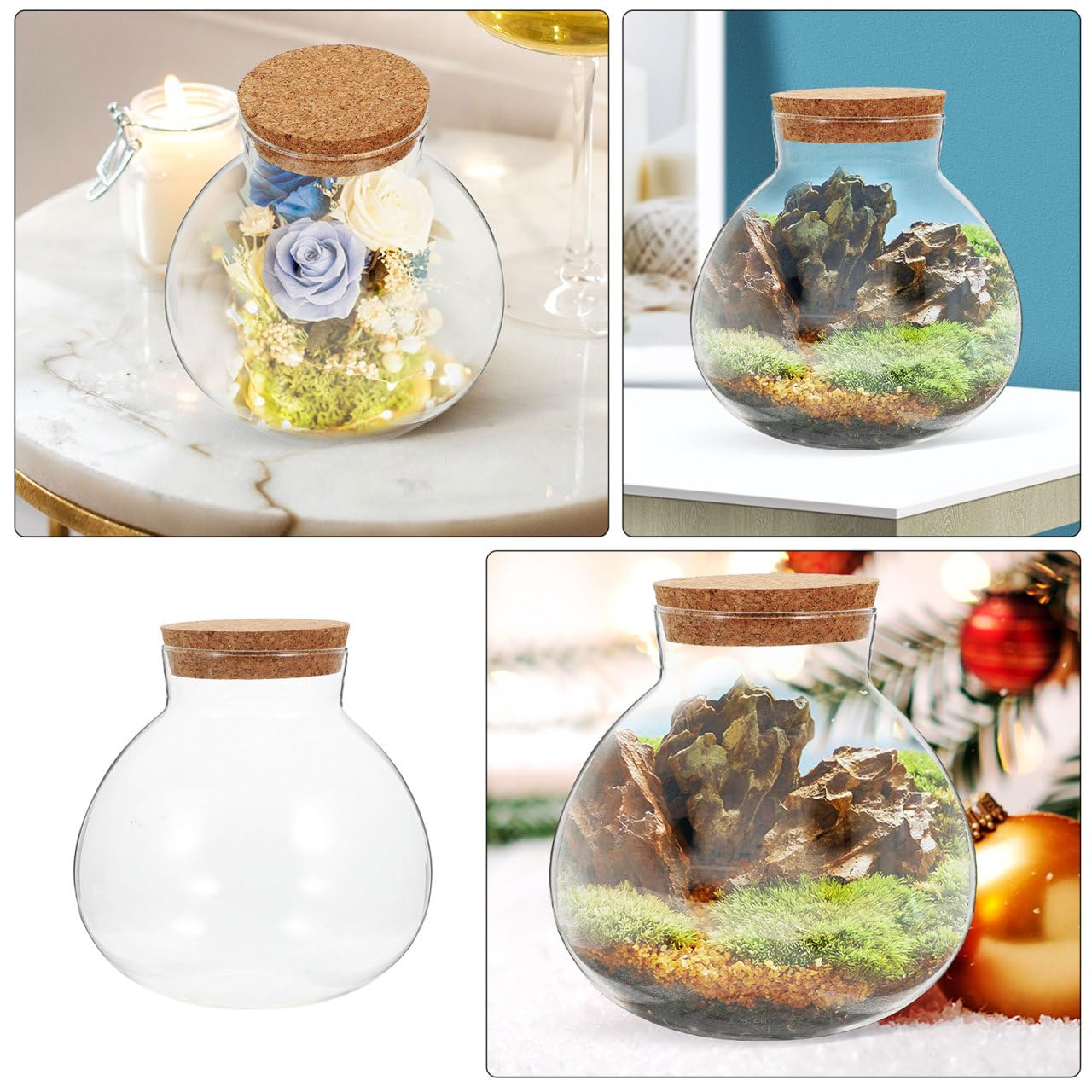 VICASKY Luftdichte Runde Glas Terrariumflasche mit Korken 13cm Mikrolandschaftsgefäß für Moos Sukkulenten und Hydroponik Dekoratives Pflanzglas für Schreibtisch und Fensterbank