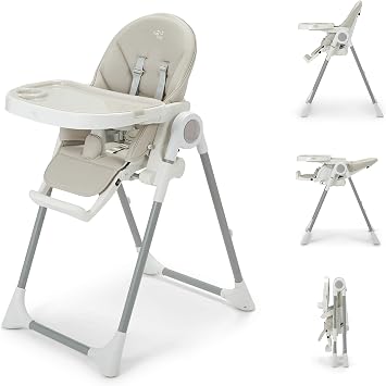 Nup Nup Baby High Chair by Baby Elegance | Reclining High Chair for Babies & Toddlers | Foldable & Portable High Chair with Cushioned Seat | Adjustable Height, Tray & Footrest | Easy to Clean- Beige