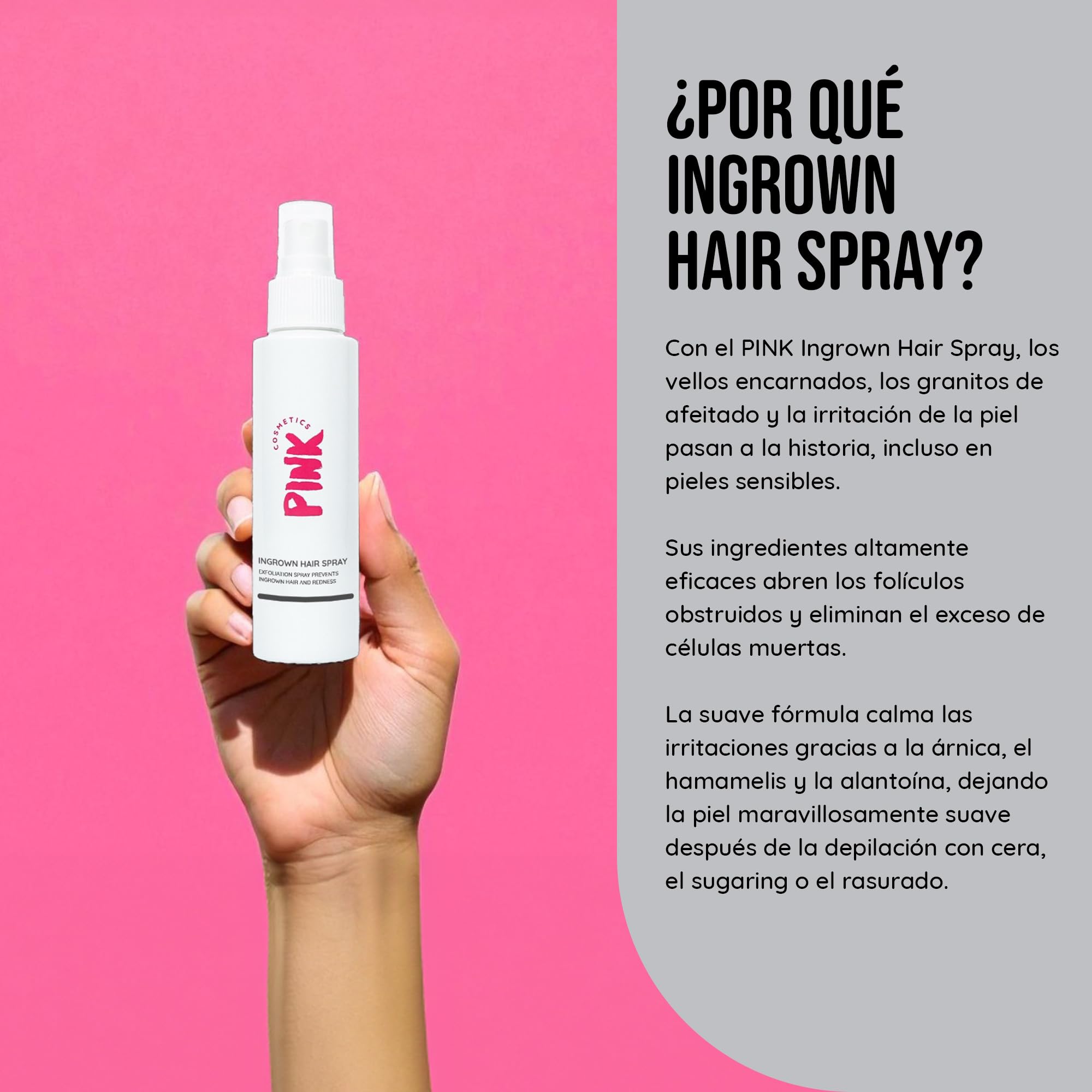 PINK Ingrown Hair Spray Solution (100 ml) - Ideal después de la depilación, el azúcar y el afeitado - Para el vello encarnado y las quemaduras por afeitado