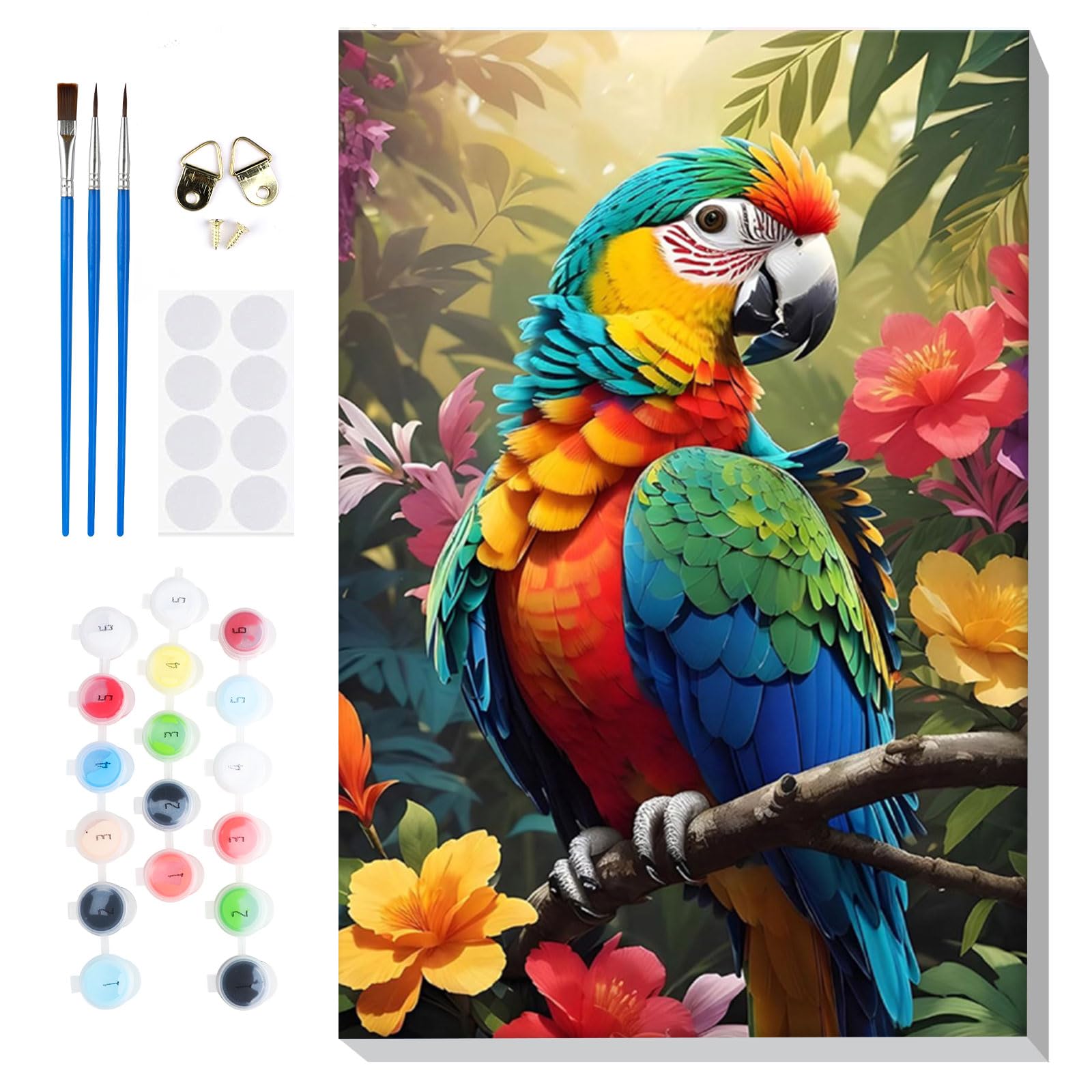 Lxmsja Paint by Numbers Parrot for Adults Beginner with Frame, Parrot Painting by Numbers for Adults on Canvas, DIY Acrylic Birds Painting Kit Art and Crafts Gifts for Home Wall Decor, 8x12inch