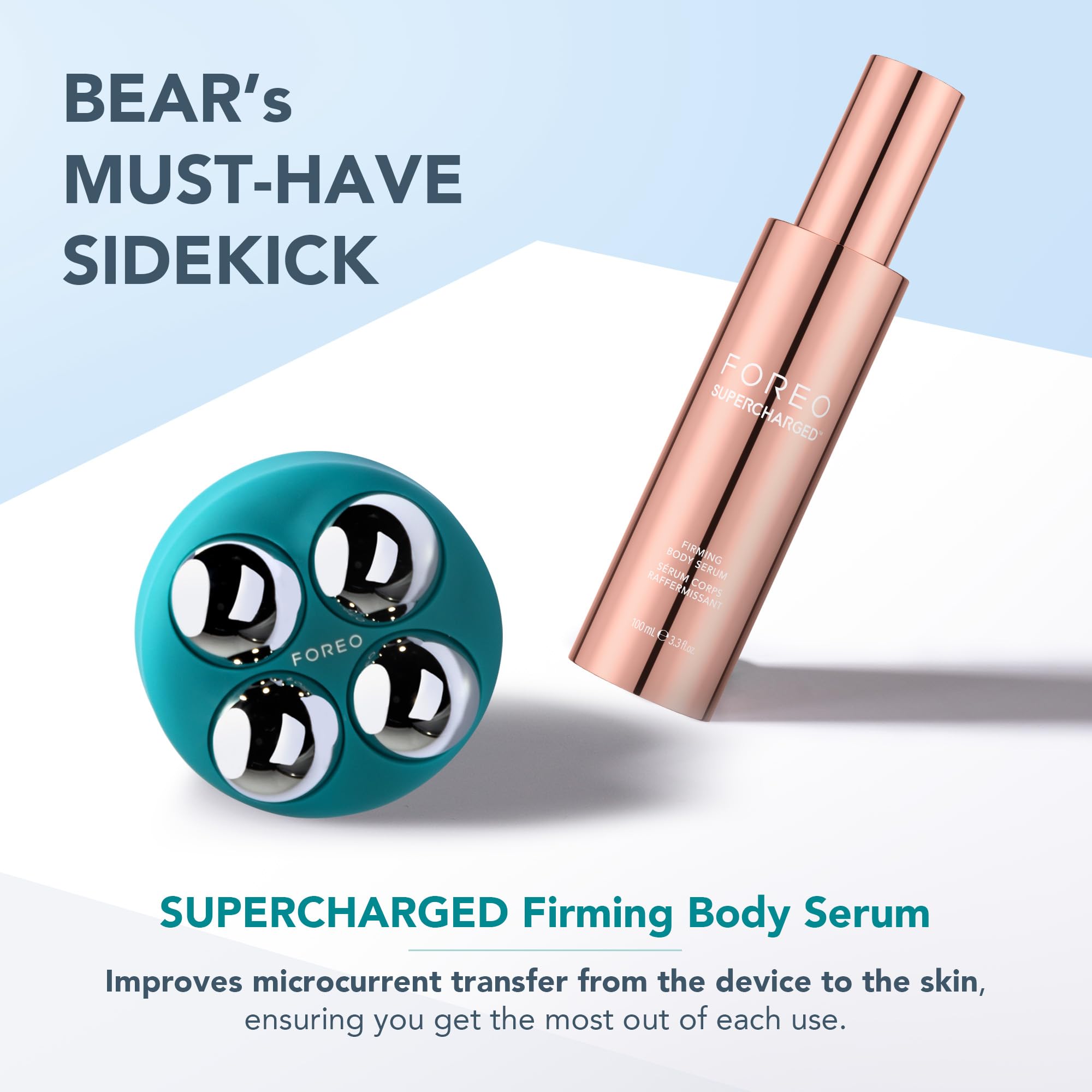 FOREO BEAR 2 body Dispositivo corpo tonificante con microcorrente + Siero corpo conduttivo rassodante SUPERCHARGED - Massaggiatore anticellulite per linfodrenaggio - Rassoda, leviga e scolpisce