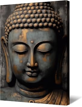 KPLUNDO Gray and Gold Buddha Canvas Prints Wall Art Wall Decor Zen Picture Religion Painting Vintage Artwork Meditation Spiritual Room Yoga Room Offcie Home DecorationArt-3,24.00x36.00 inch