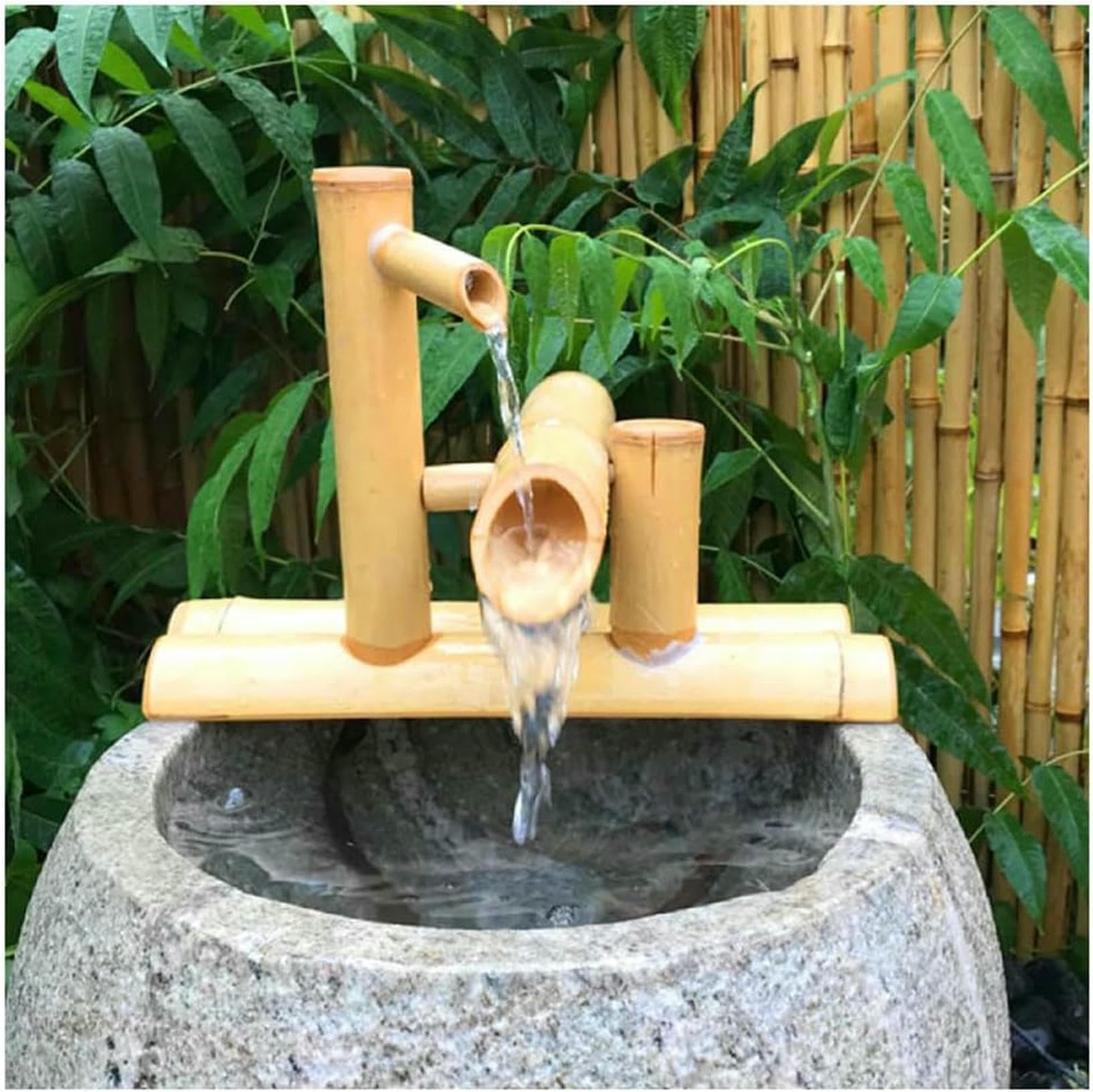 Fontaine d'eau de jardin extérieur en bambou naturel avec pompe intégrée