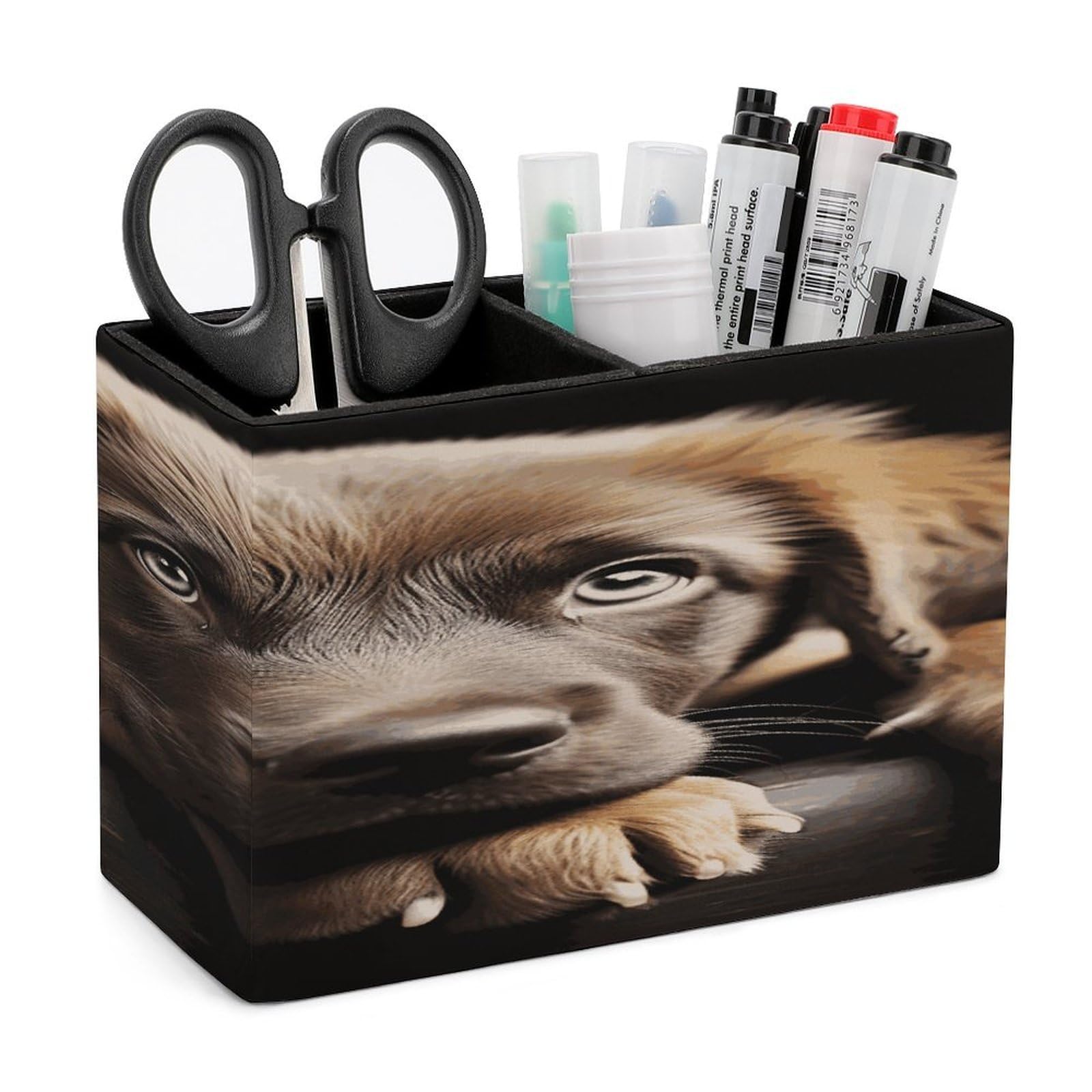 JTREHY Puppies Dog Pencil Holder Exquisite Fashion Leather Pen Receptacle Soft High-End Pen Container for Office Home Accessories Or Housewarming Present