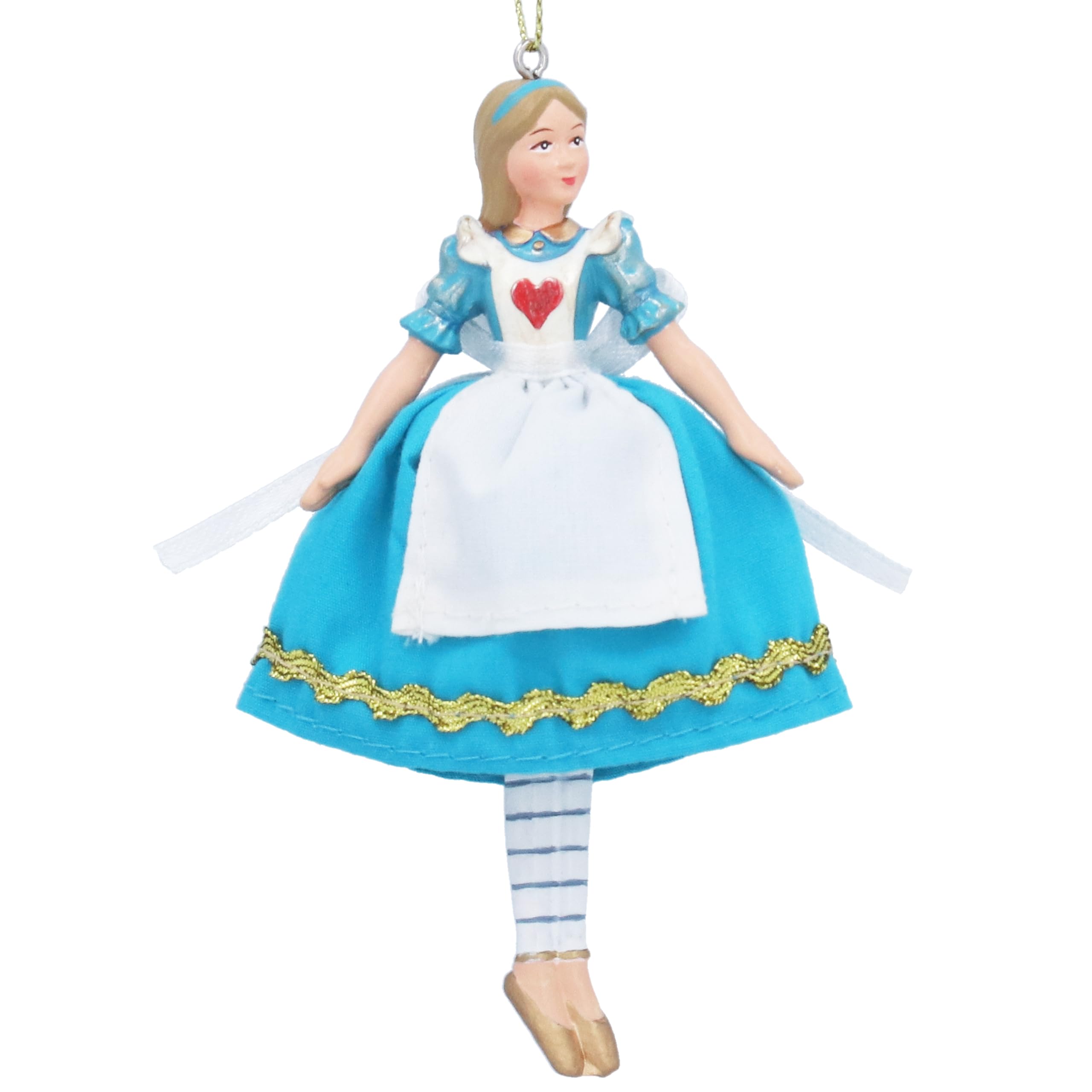 Gisela Graham Alice in Wonderland Christmas Tree Decoration, Blue Dress with Heart Design, 11cm