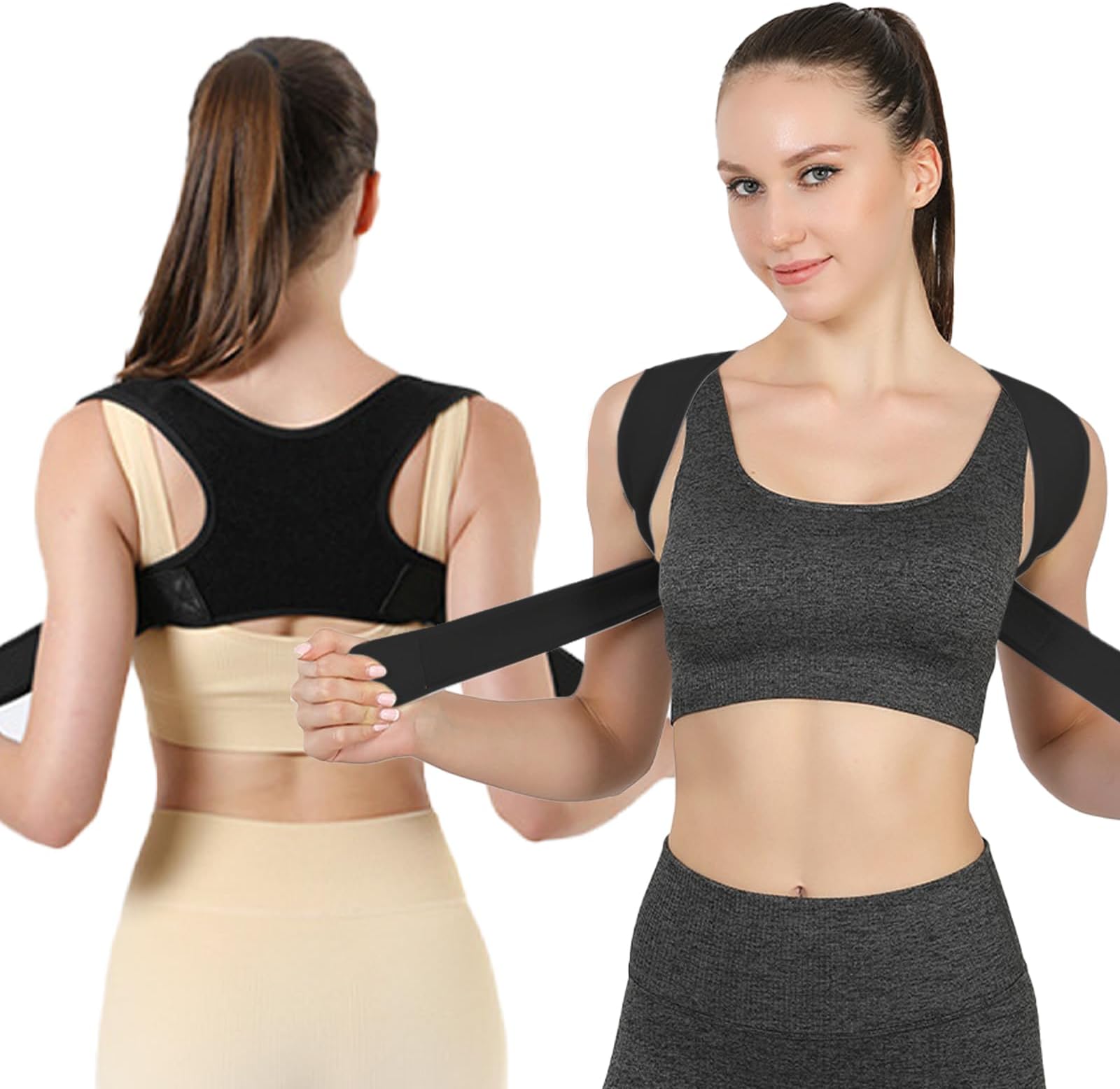 Posture Corrector for Women and Men pro, Posture Brace Adjustable Back Straightener for Neck Shoulder and Upper Back Pain Relief, Back Brace Correct Hunchback Good Posture de trabajo, Black XL