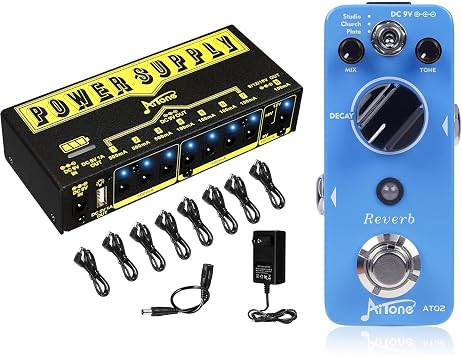 AITONE Reverb Pedal AT-02 and A-P05 Pedal Power Supply Built-in Rechargeable Battery