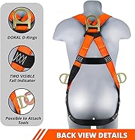 Vista 3 de TRSMIMA Safety Harness Fall Protection - Men Construction Full Body Harness Kit for Work with Shock Absorbing Lanyard Tongue Buckle ANSI Orange