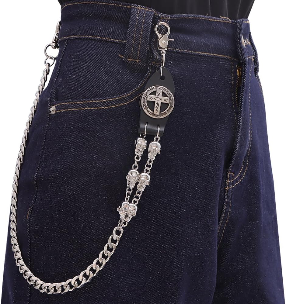 Punk Layered Pants Chain for Men Women Skull Wallet Chains Pearl Mango Jeans Chain Pocket Chains Gothic Key Chain for Pants - Image 2
