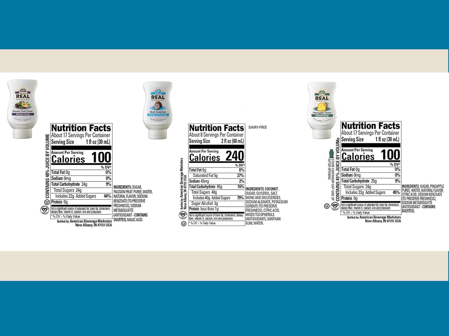Reàl Infused Exotics Fun in the Sun Essentials Variety Pack: Cream of Coconut, Pineapple, and Passion Fruit (Pack of 3, 16.9 FL OZ Bottles)