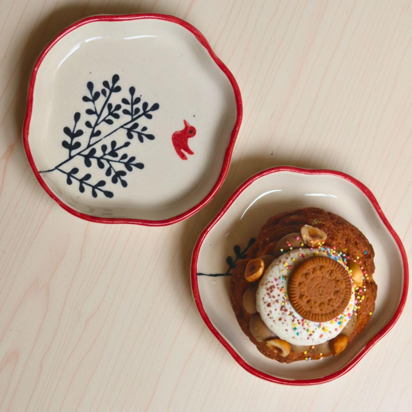 WEAVING HOMES Luxurious Birdie- Dessert Plates, Ceramic Plates, Size: 11 cm Microwave & Dishwahsher Safe (Set of 1)