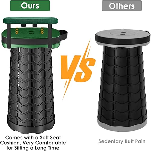 Miniatura 8 de Taburete plegable para campamento, taburete portátil plegable cuadrado con cojín de asiento elástico y bolsa de nailon ajustable, resistente,