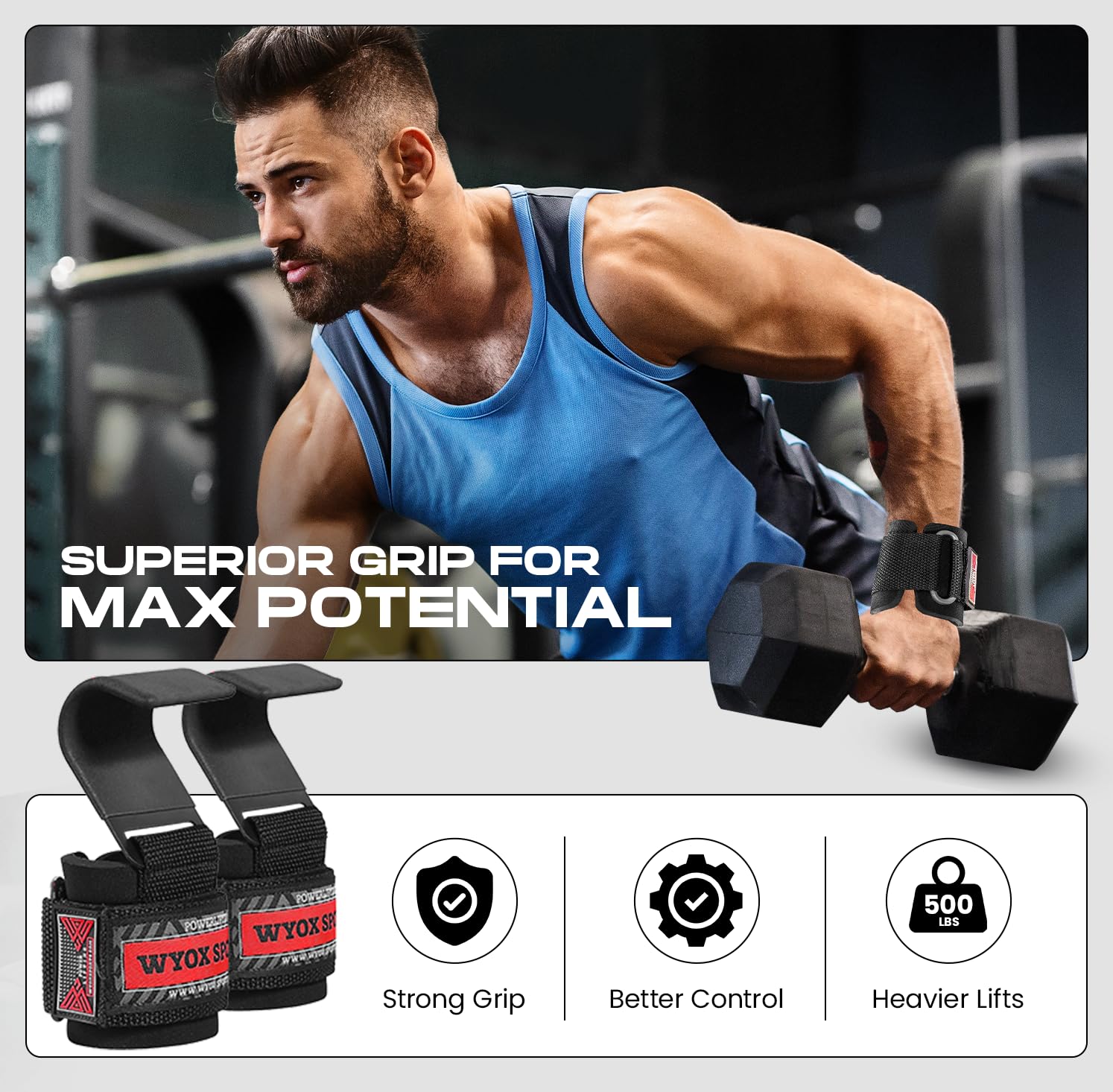 wyox de levantamiento de peso entrenamiento gimnasio correas gancho bar muñeca guantes de apoyo ascensor