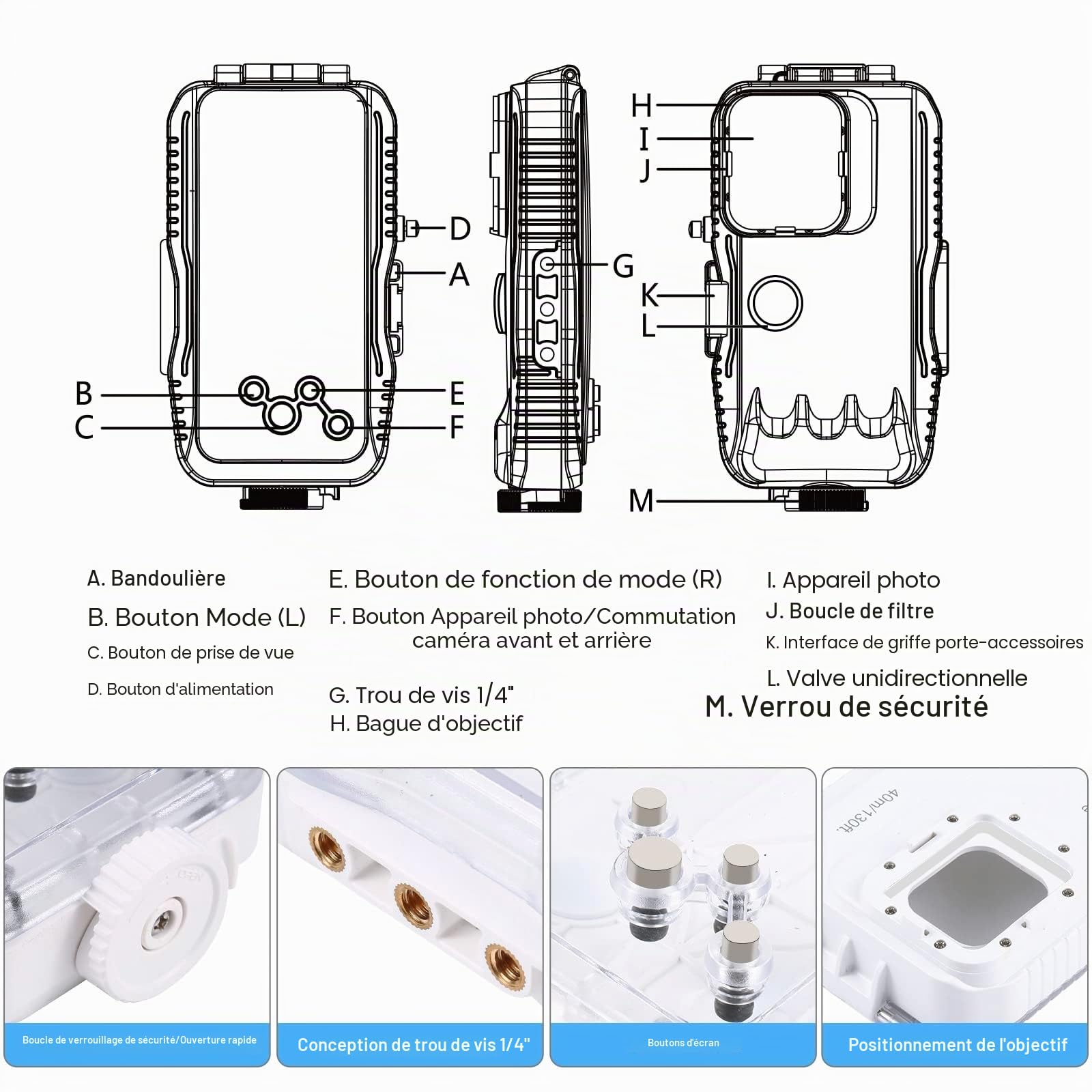 PULUZ Étui de plongée étanche à 40m/130ft pour iPhone 15 Pro Max / 15 Plus / 14 Plus / 14 Pro Max / 13 Pro Max / 12 Pro Max / 11 Pro Max, Couverture de boîtier sous-Marin